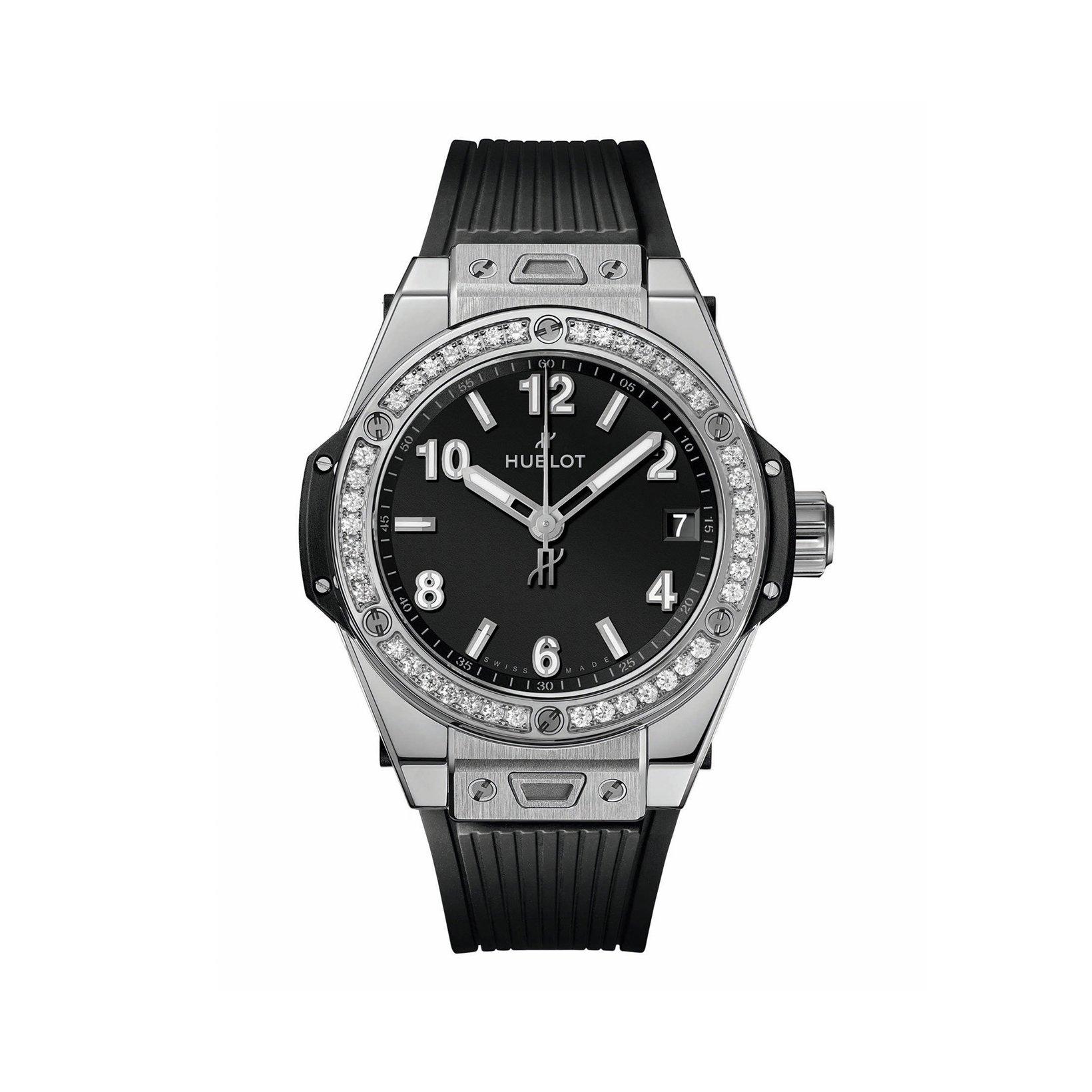 Hublot Big Bang One Click Steel Diamonds Automatic 39 mm Stainless Steel And Diamond Watch  Black Dial   Rubber Strap
