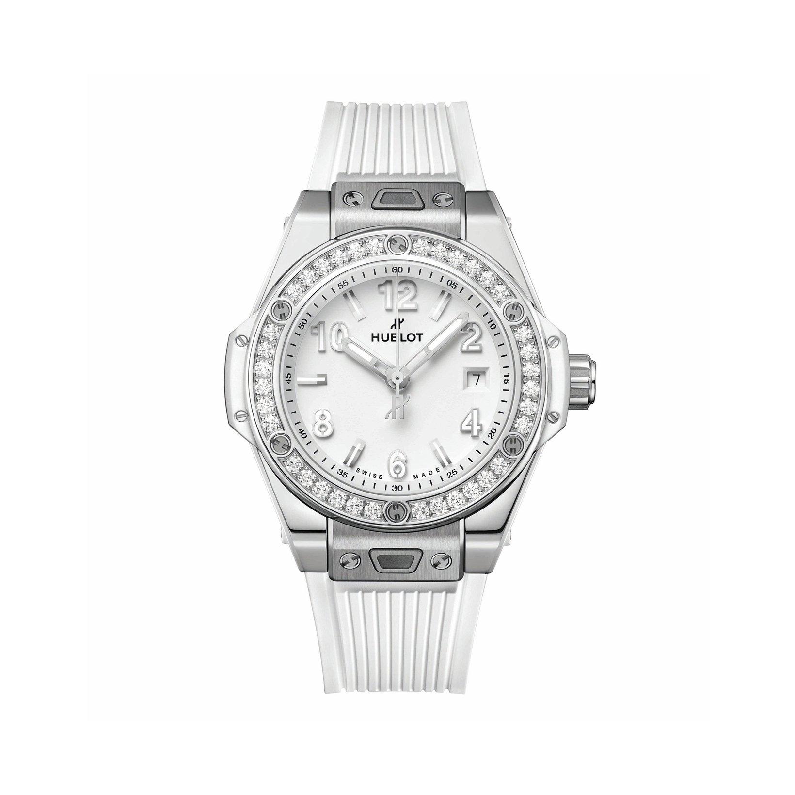 Hublot Big Bang One Click Steel White Diamonds Automatic  mm Stainless Steel And Diamonds Watch  White Dial   Rubber Strap