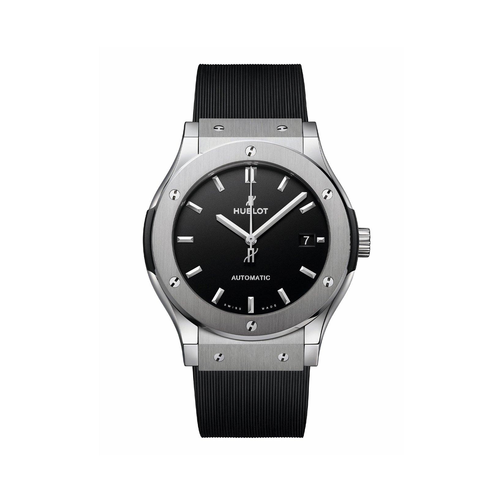 Hublot Classic Fusion Titanium Automatic 45 mm Titanium Watch  Black Dial   Rubber Strap