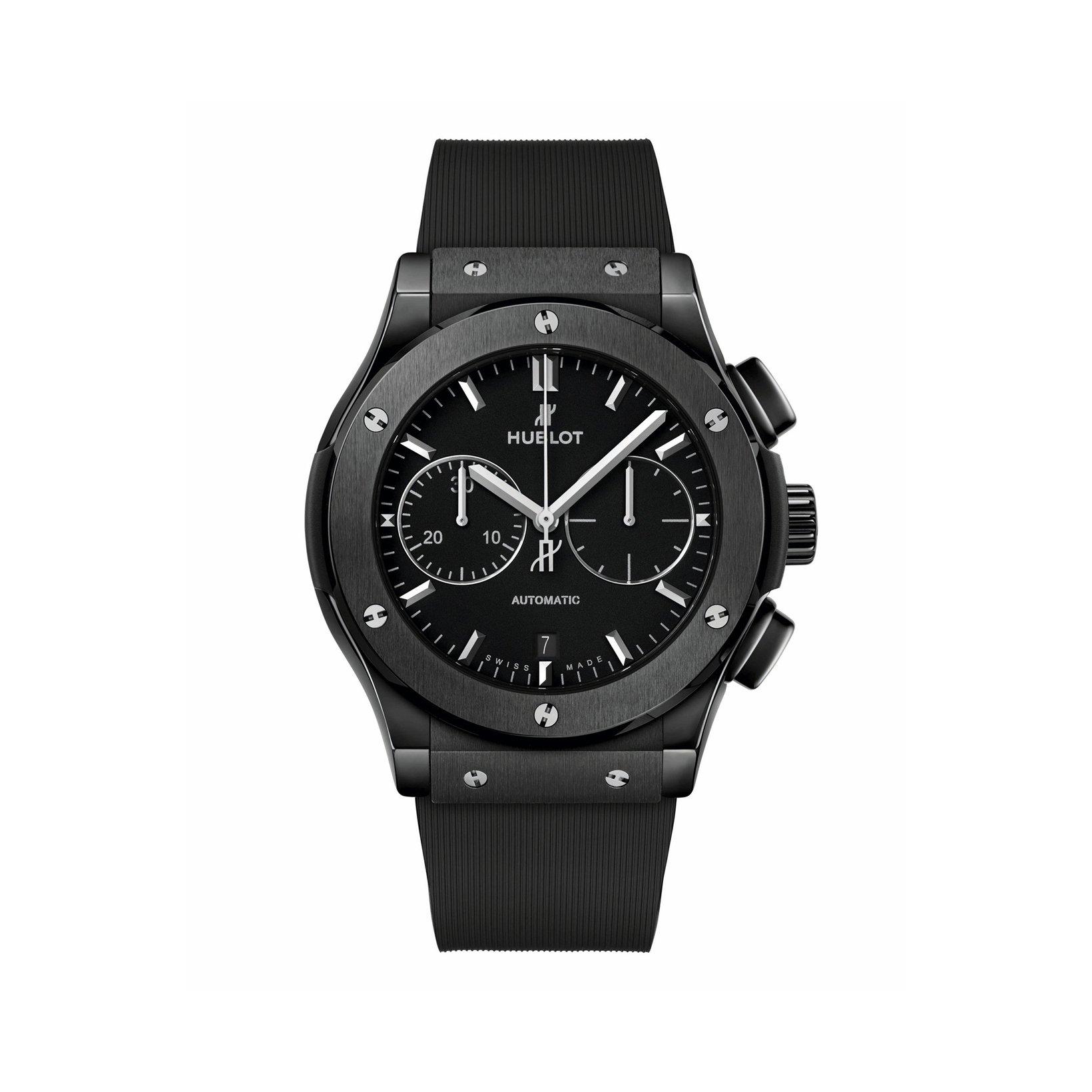Hublot Classic Fusion Chronograph Black Magic Automatic 45 mm Ceramic Watch  Black Dial   Rubber Strap