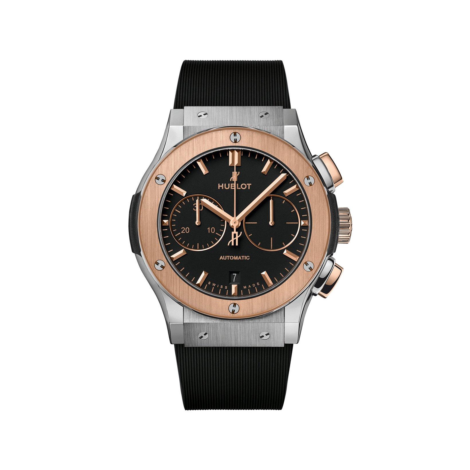 Hublot Classic Fusion Chronograph Titanium King Gold Automatic 45 mm Titanium Watch  Black Dial   Rubber Strap