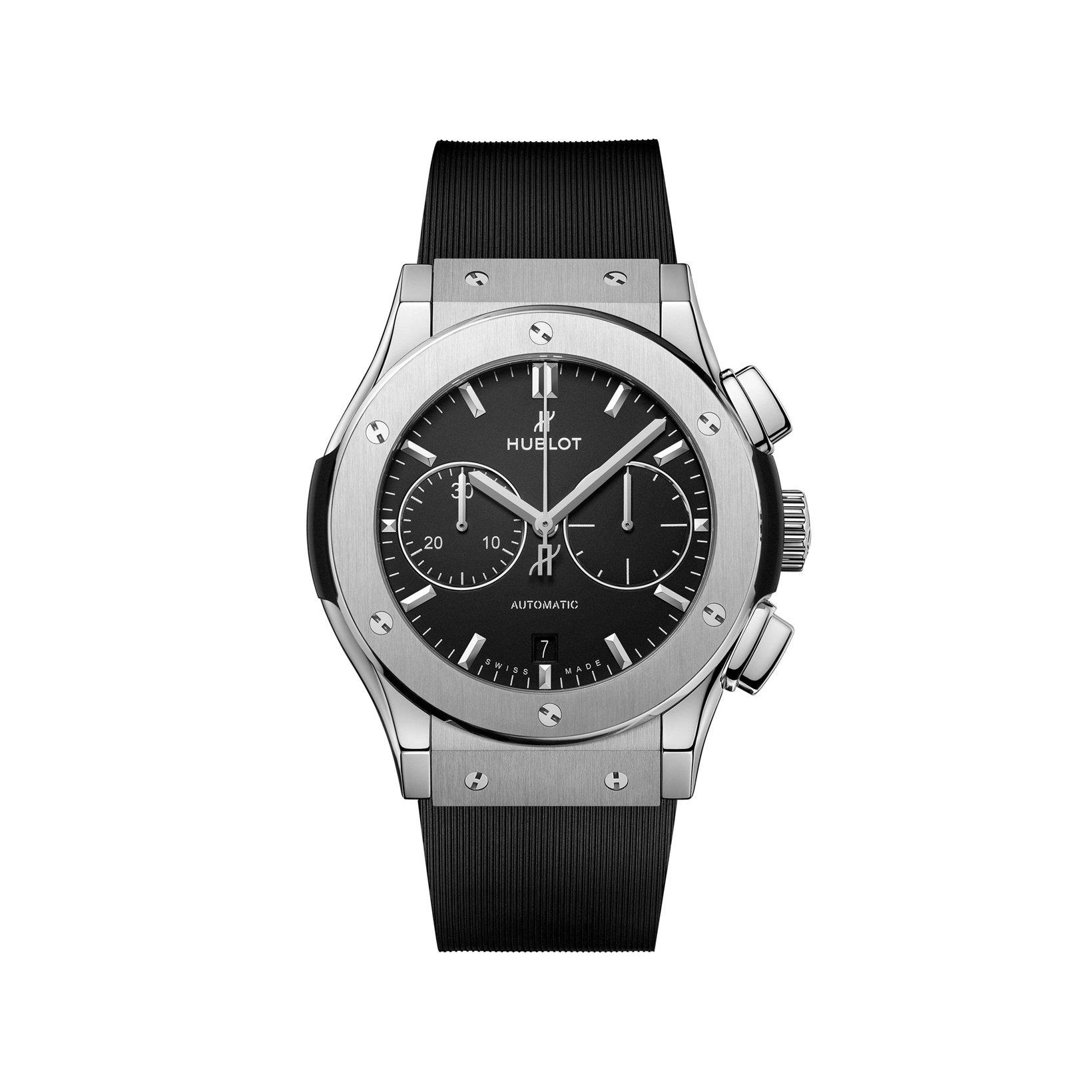 Hublot Classic Fusion Chronograph Titanium Automatic 45 mm Titanium Watch  Black Dial   Rubber Strap