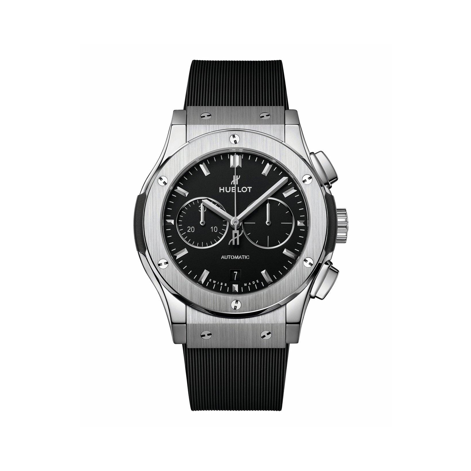 Hublot Classic Fusion Chronograph Titanium Automatic 42 mm Titanium Watch  Black Dial   Rubber Strap