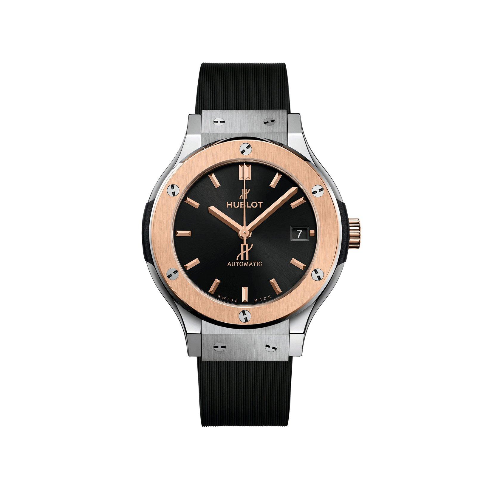 Hublot Classic Fusion Titanium King Gold Automatic 38 mm Titanium Watch  Black Dial   Rubber Strap
