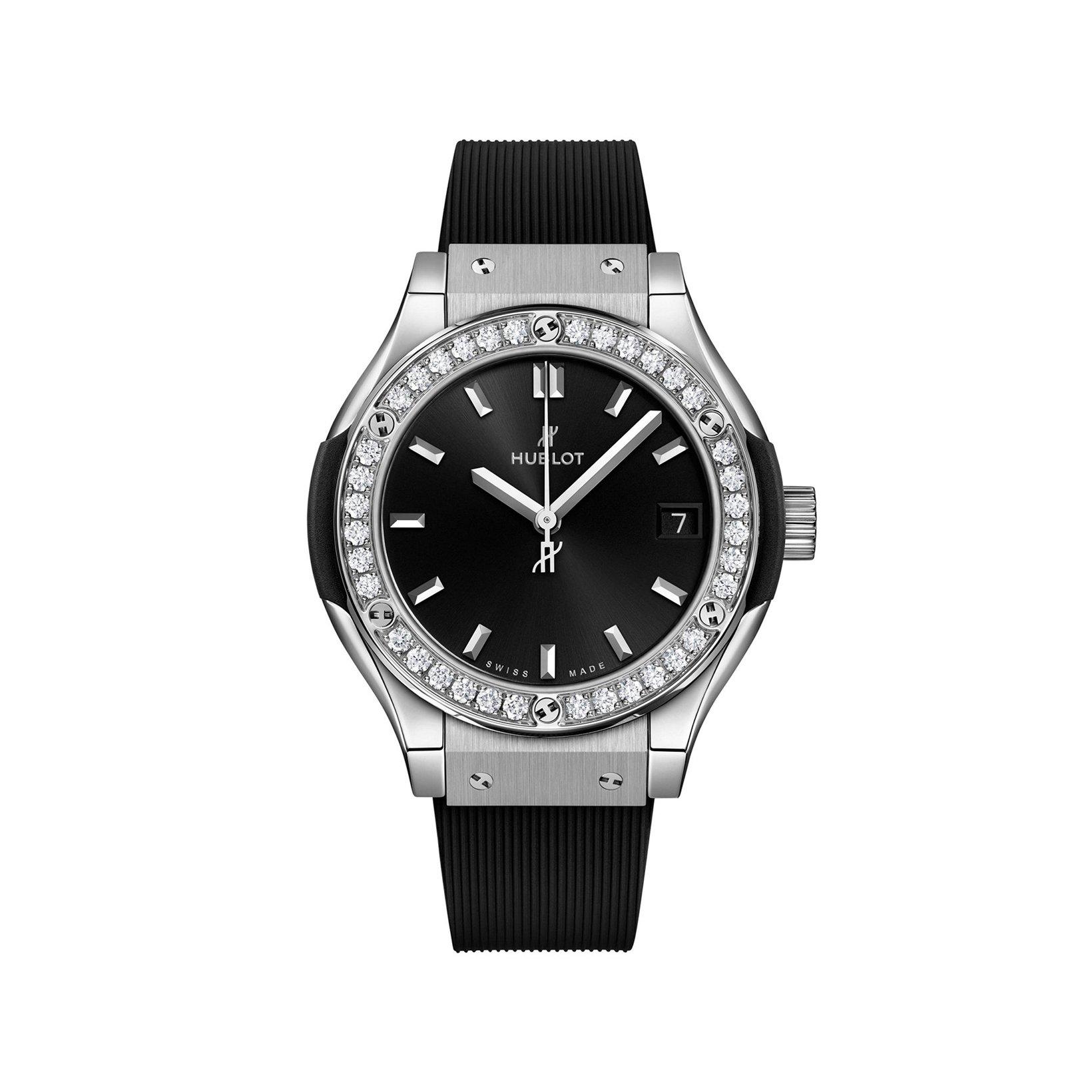 Hublot Classic Fusion Titanium Diamonds Automatic  mm Titanium Watch  Black Dial   Rubber Strap