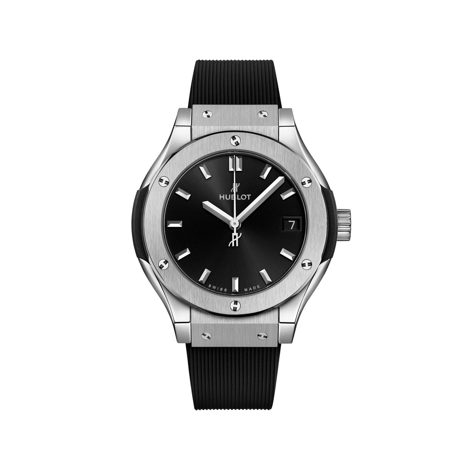 Hublot Classic Fusion Titanium Automatic  mm Titanium Watch  Black Dial   Rubber Strap
