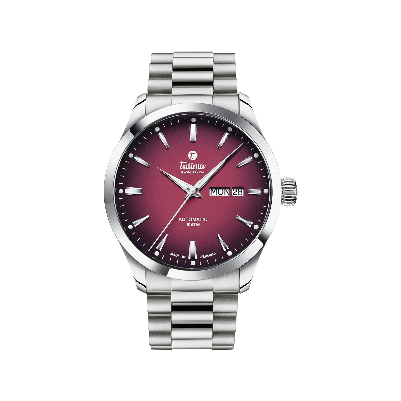 Tutima Flieger Sky Automatic Automatic 41 mm Stainless Steel Watch  Red Dial  Stainless Steel Bracelet