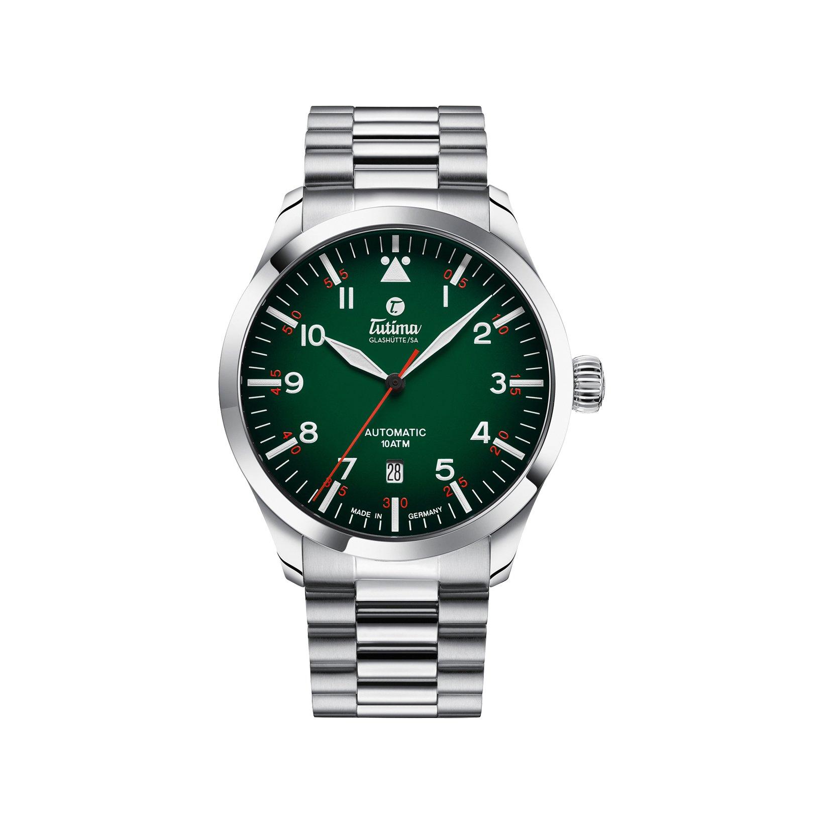 Tutima Grand Flieger Automatic Automatic 41 mm Stainless Steel Watch  Green Dial  Stainless Steel Bracelet