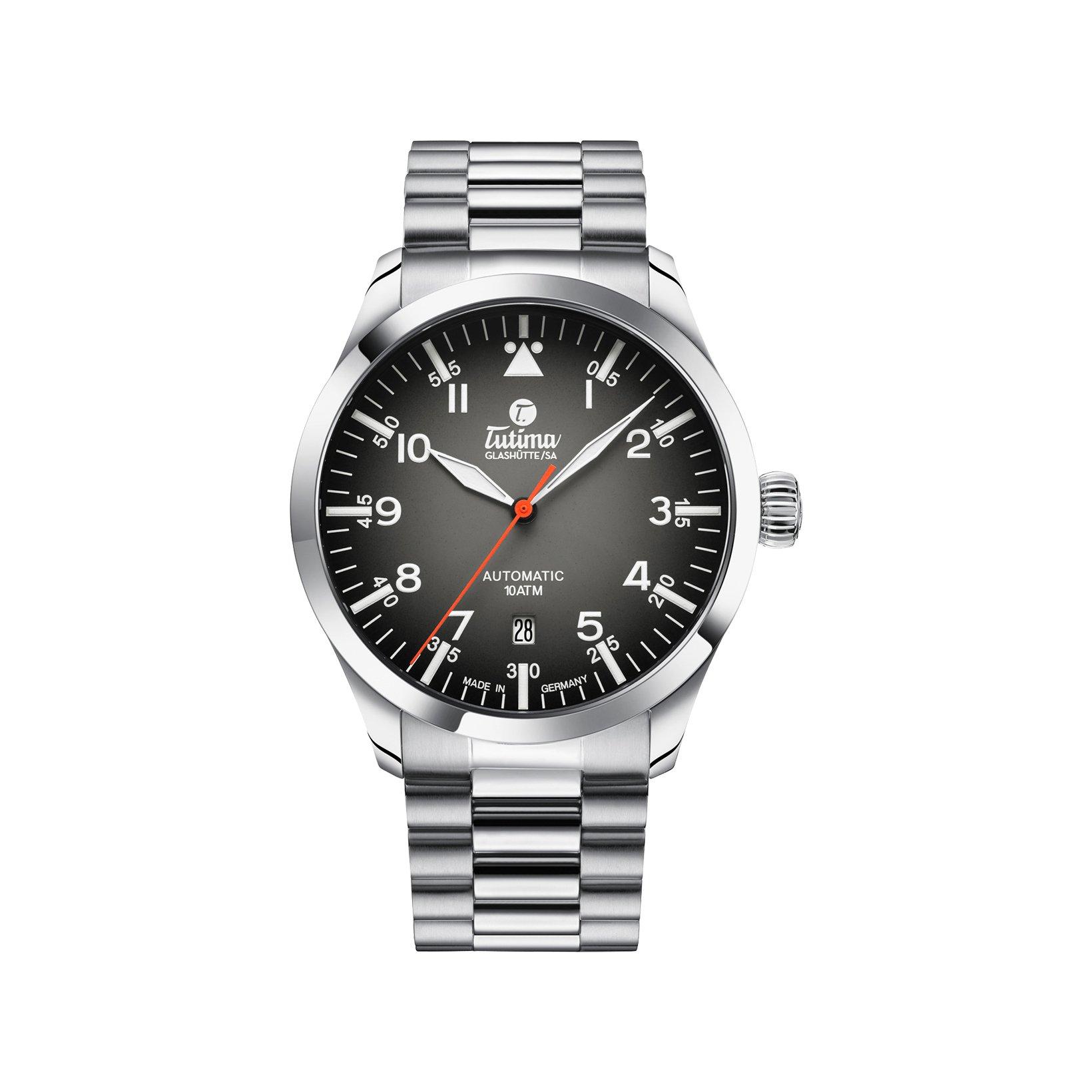 Tutima Grand Flieger Automatic Automatic 41 mm Stainless Steel Watch  Grey Dial  Stainless Steel Bracelet
