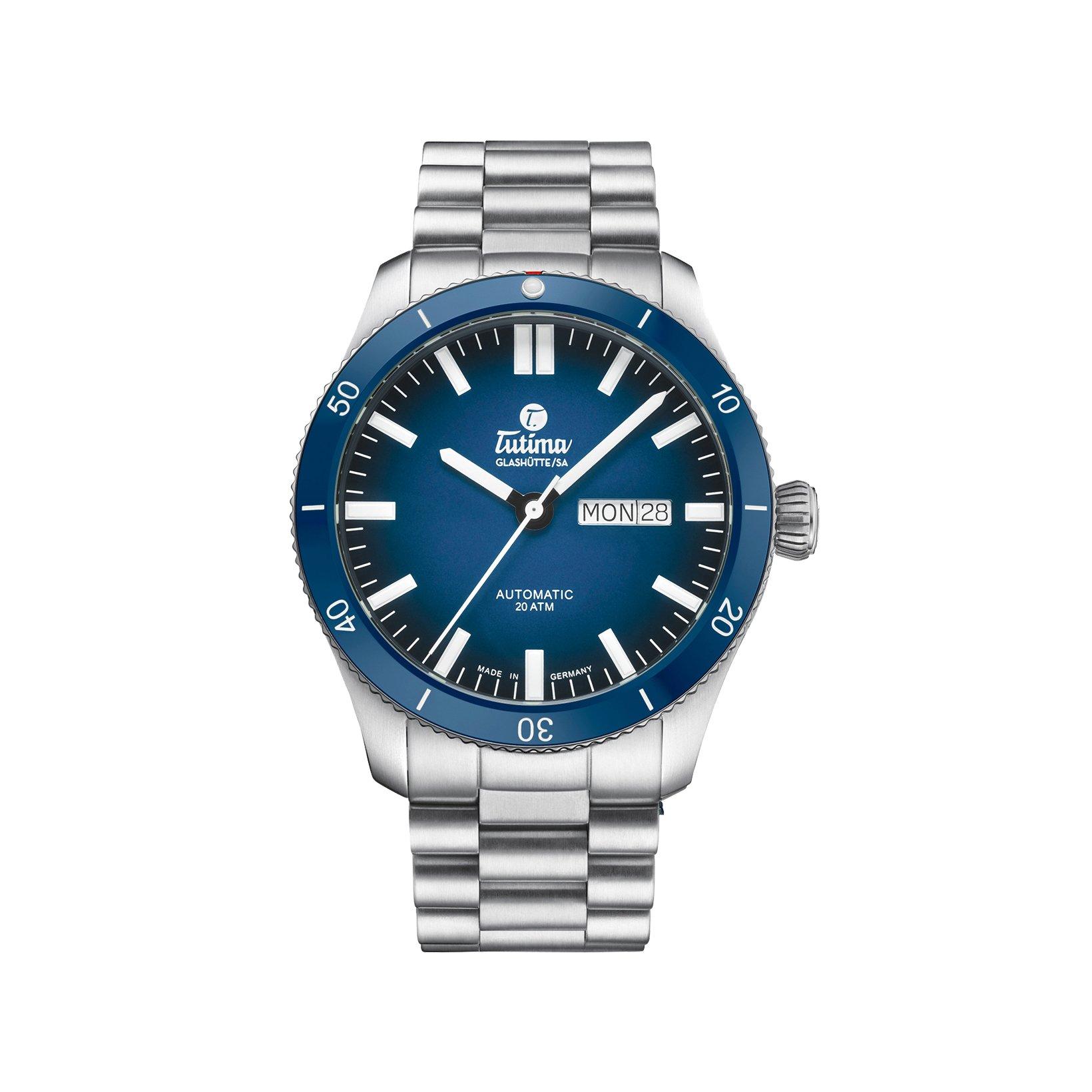 Tutima Grand Flieger Airport Automatic Automatic 41 mm Stainless Steel Watch  Blue Dial  Stainless Steel Bracelet