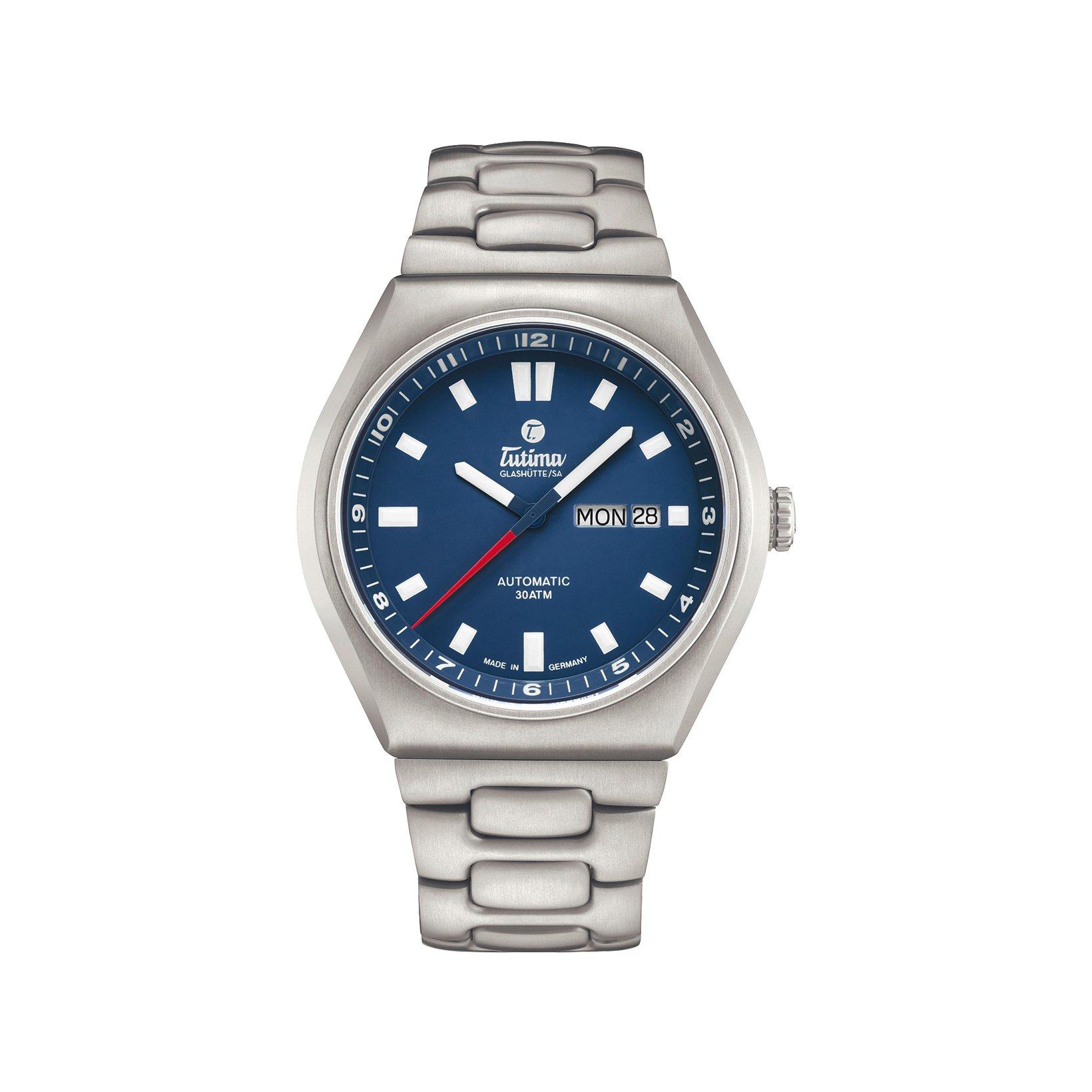 Tutima M2 Coastline Automatic 43 mm Titanium Watch  Blue Dial  Titanium Bracelet