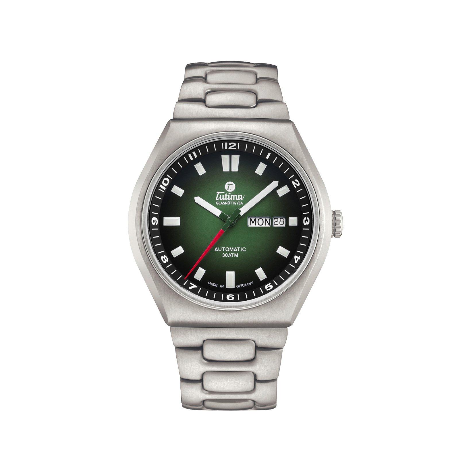 Tutima M2 Coastline Automatic 43 mm Titanium Watch  Green Dial  Titanium Bracelet