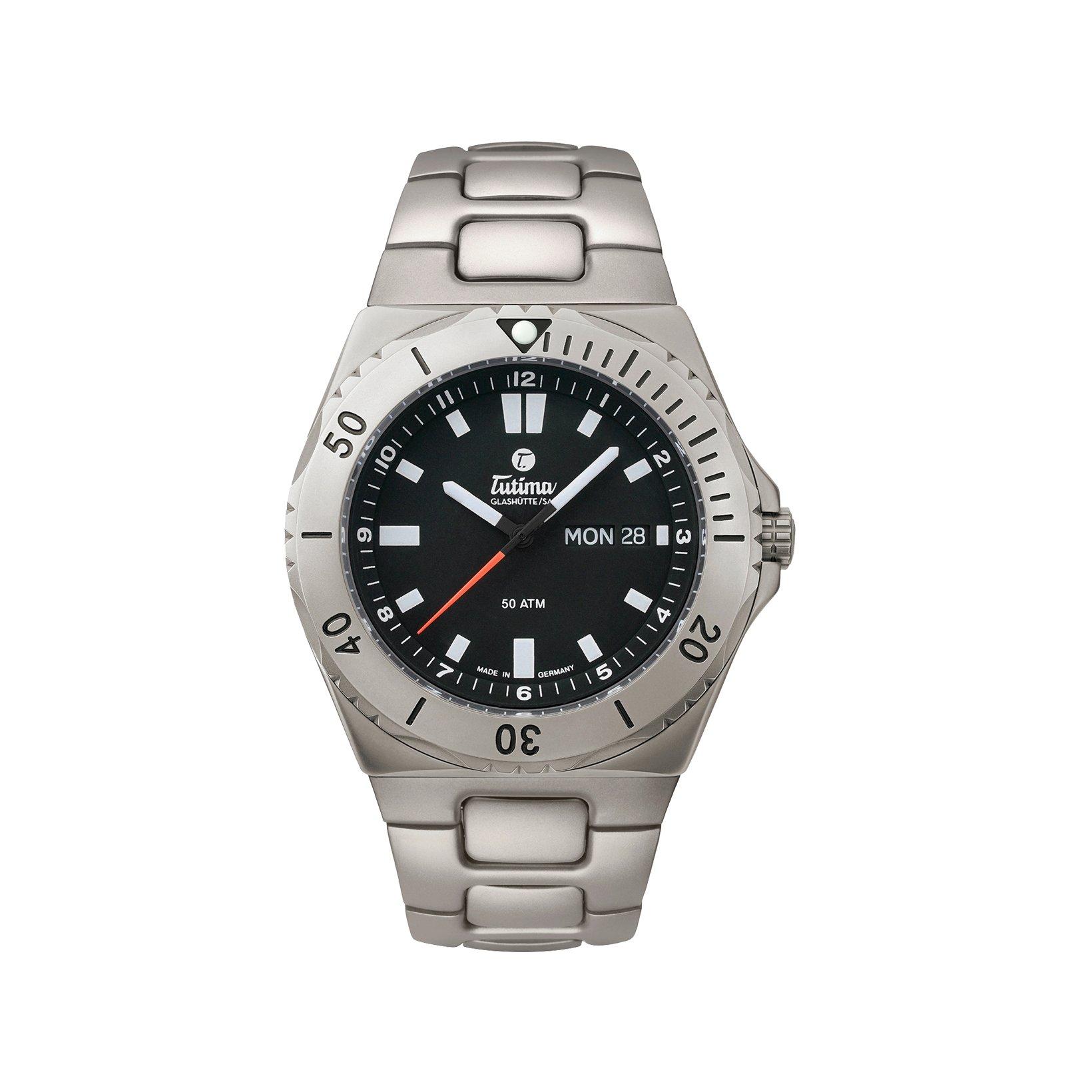 Tutima M2 Seven Seas Automatic 44 mm Titanium Watch  Velvet Black Dial  Titanium Bracelet
