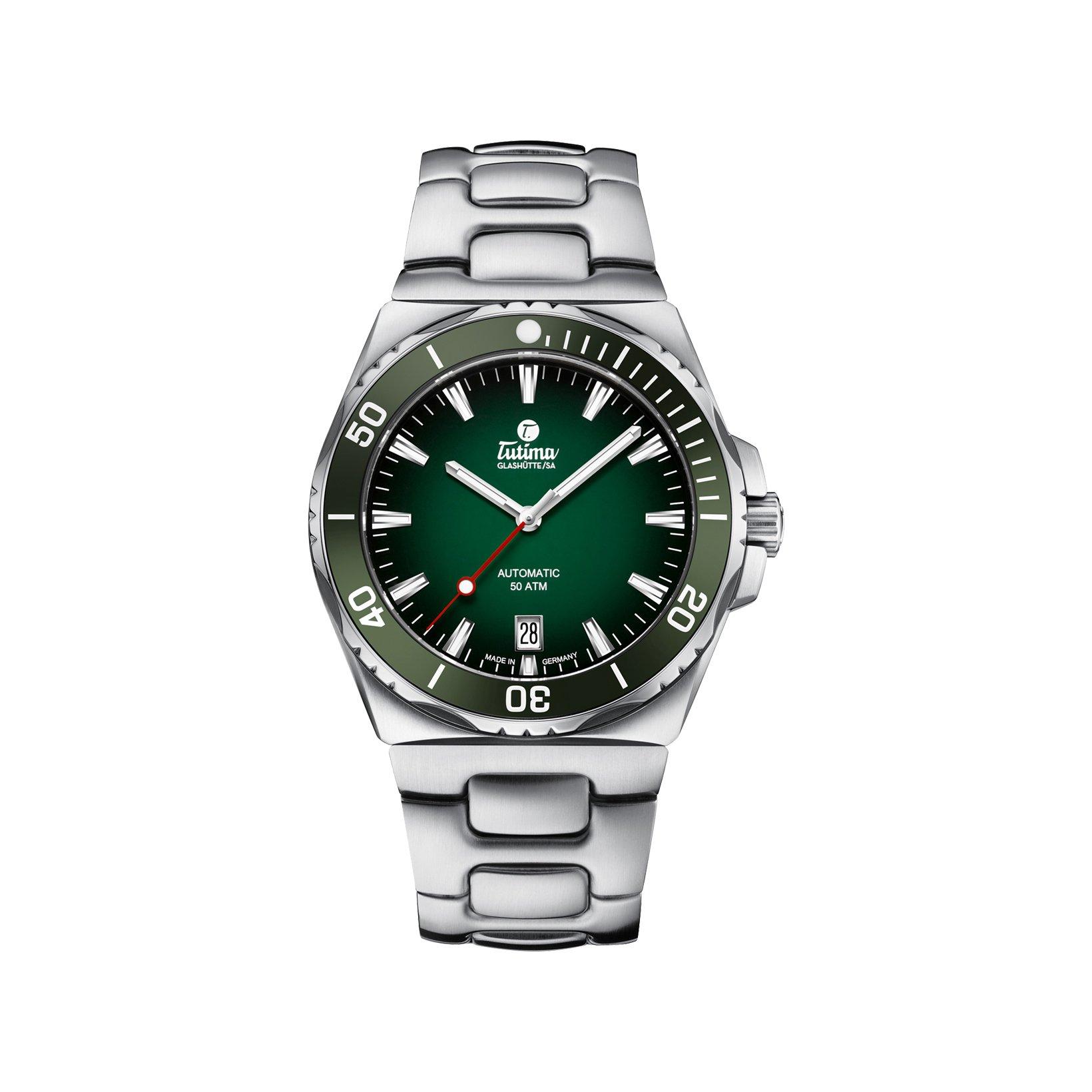Tutima M2 Seven Seas S Automatic 44 mm Stainless Steel Watch  Green Dial  Stainless Steel Bracelet