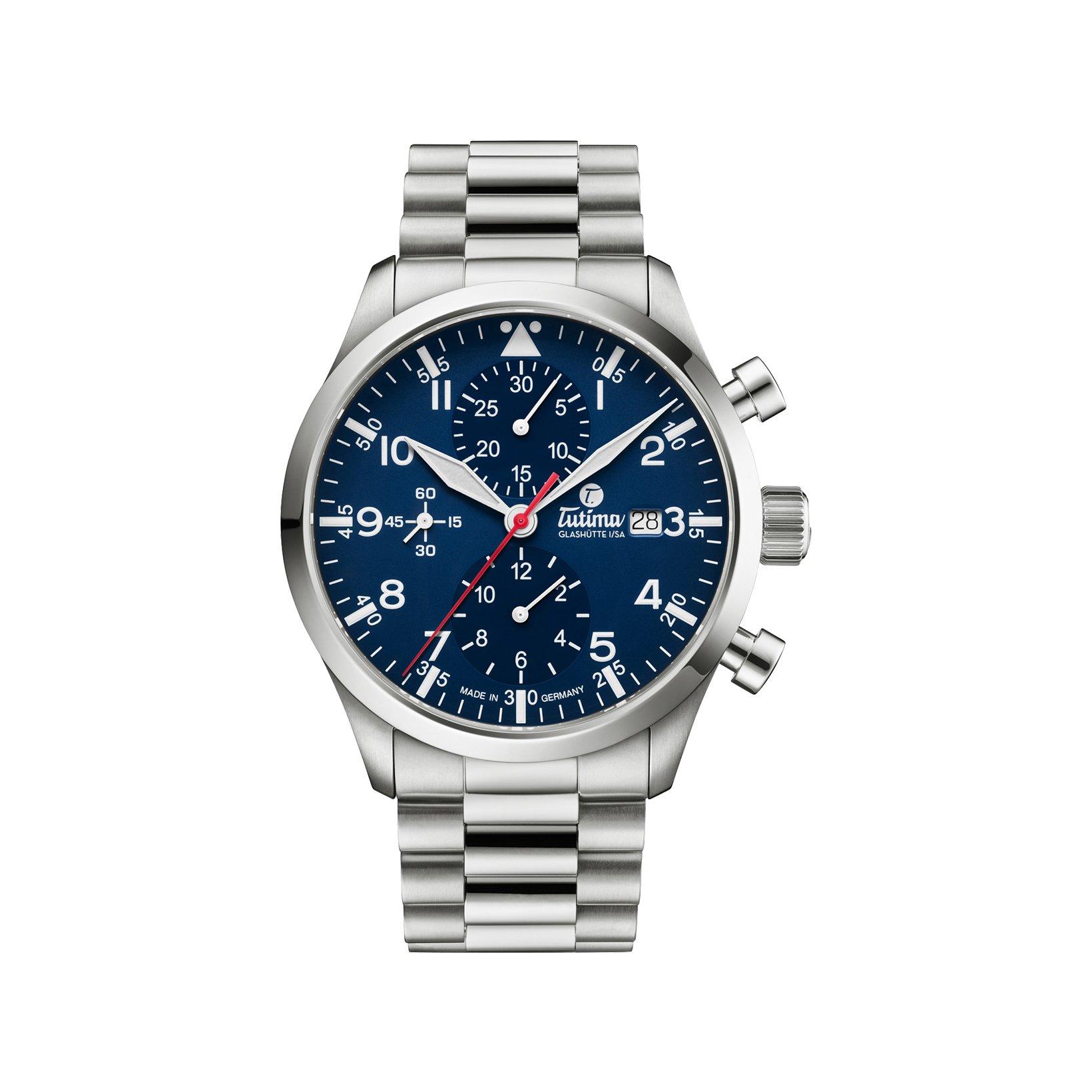 Tutima Flieger Legacy T5 Automatic 41 mm Titanium Watch  Blue Dial  Titanium Bracelet