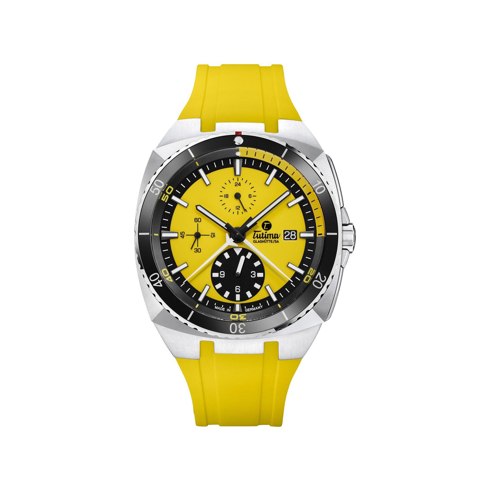 Tutima Saxon One Saxon One Zsm Automatic 43 mm Stainless Steel Watch  Yellow Dial   Rubber Strap