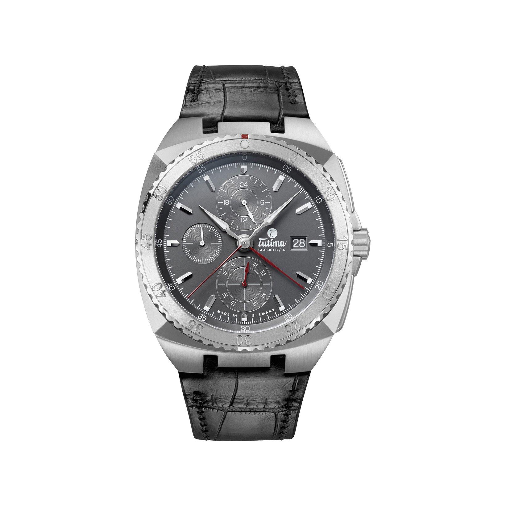 Tutima Saxon One Saxon One Ls Automatic 41 mm Stainless Steel Watch  Opaline Anthracite Dial   Alligator Leather Strap