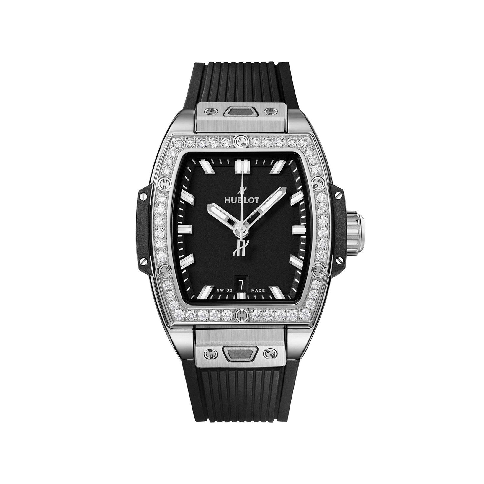 Hublot Spirit Of Big Bang Steel Diamonds Automatic  mm Stainless Steel And Diamonds Watch  Black Dial   Rubber Strap
