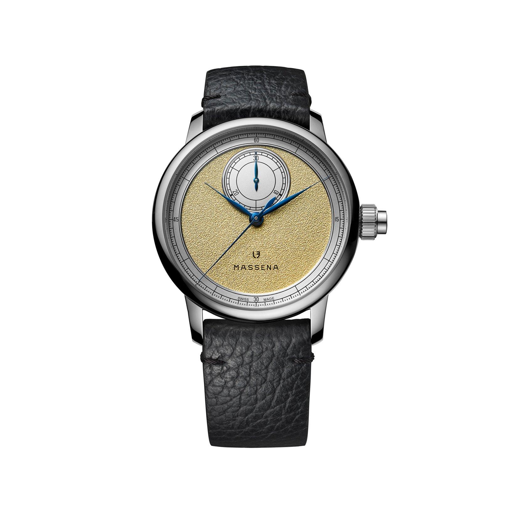 Louis Erard Noirmont X Massena Lab Automatic 43 mm Stainless Steel Watch  Gold Dial   Leather Strap