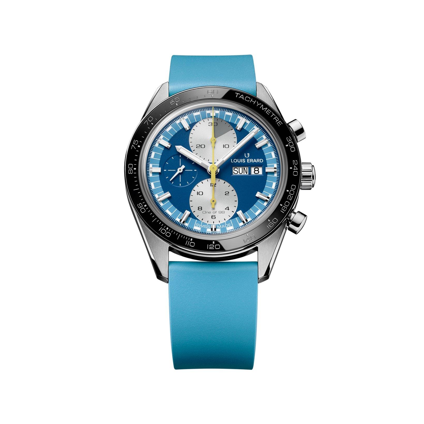Louis Erard 2300 Chronograph Automatic 44 mm Titanium Watch  Blue Dial   Rubber Strap