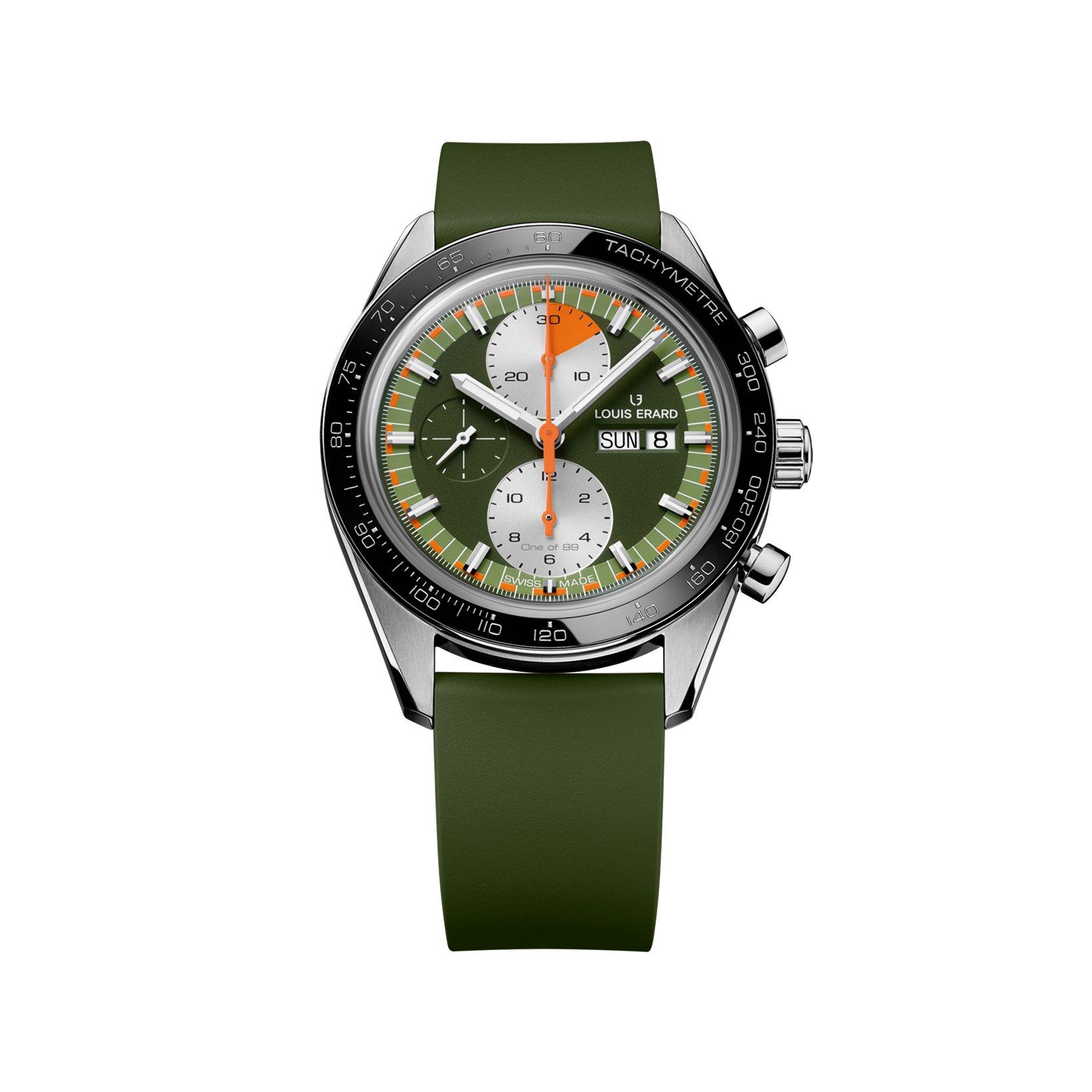 Louis Erard 2300 Chronograph Automatic 44 mm Titanium Watch  Green Dial   Rubber Strap