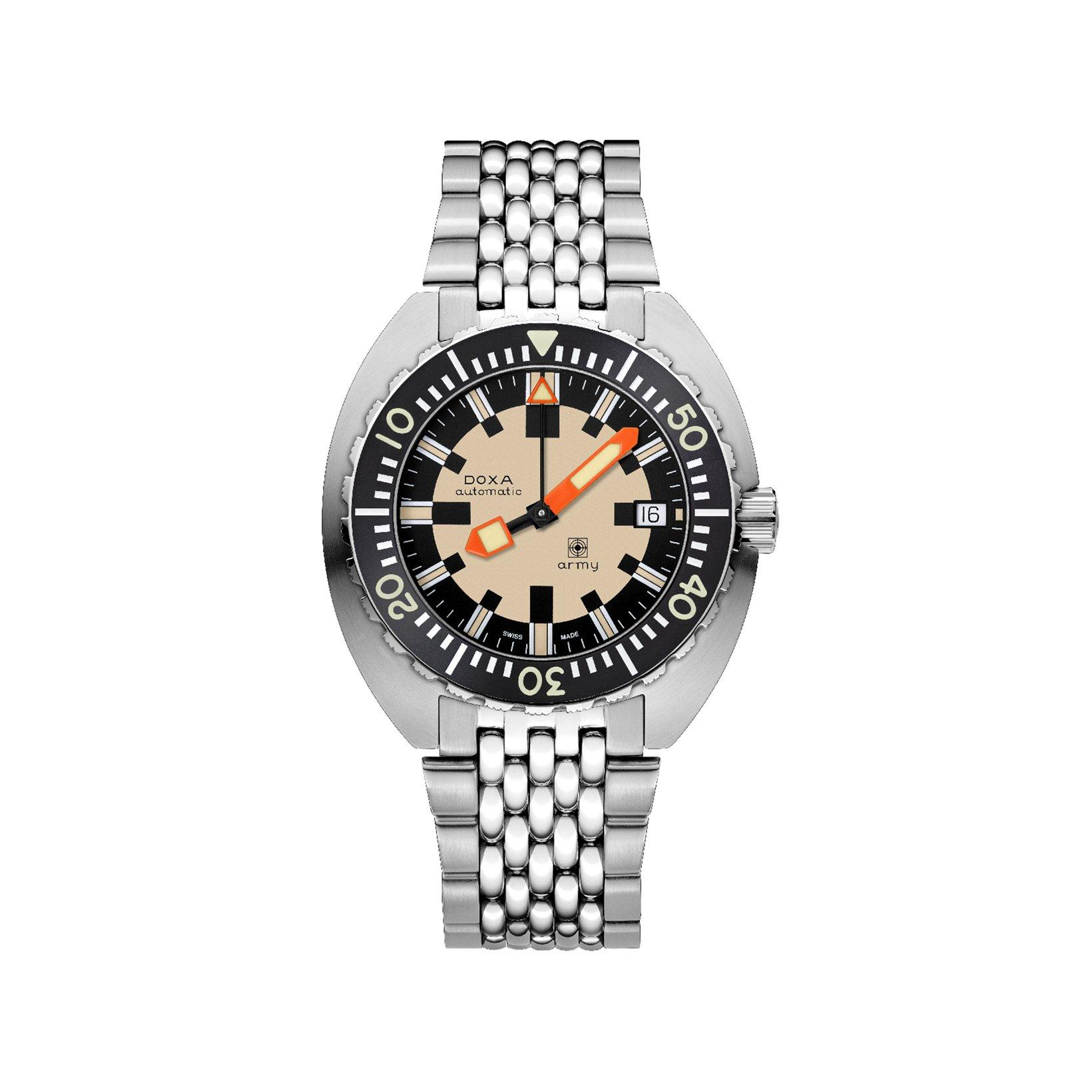 Doxa Watches Army  Automatic 42.5 mm Stainless Steel Watch  Black Dial  Stainless Steel Bracelet