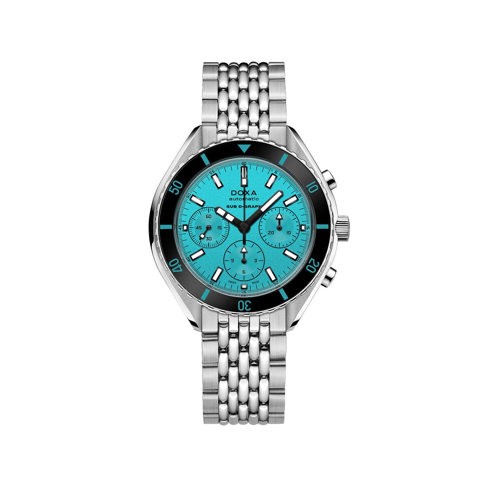 Doxa Watches Sub 200 Chronograph Aquamarine Automatic 45 mm Stainless Steel Watch  Turquoise Dial  Stainless Steel Bracelet