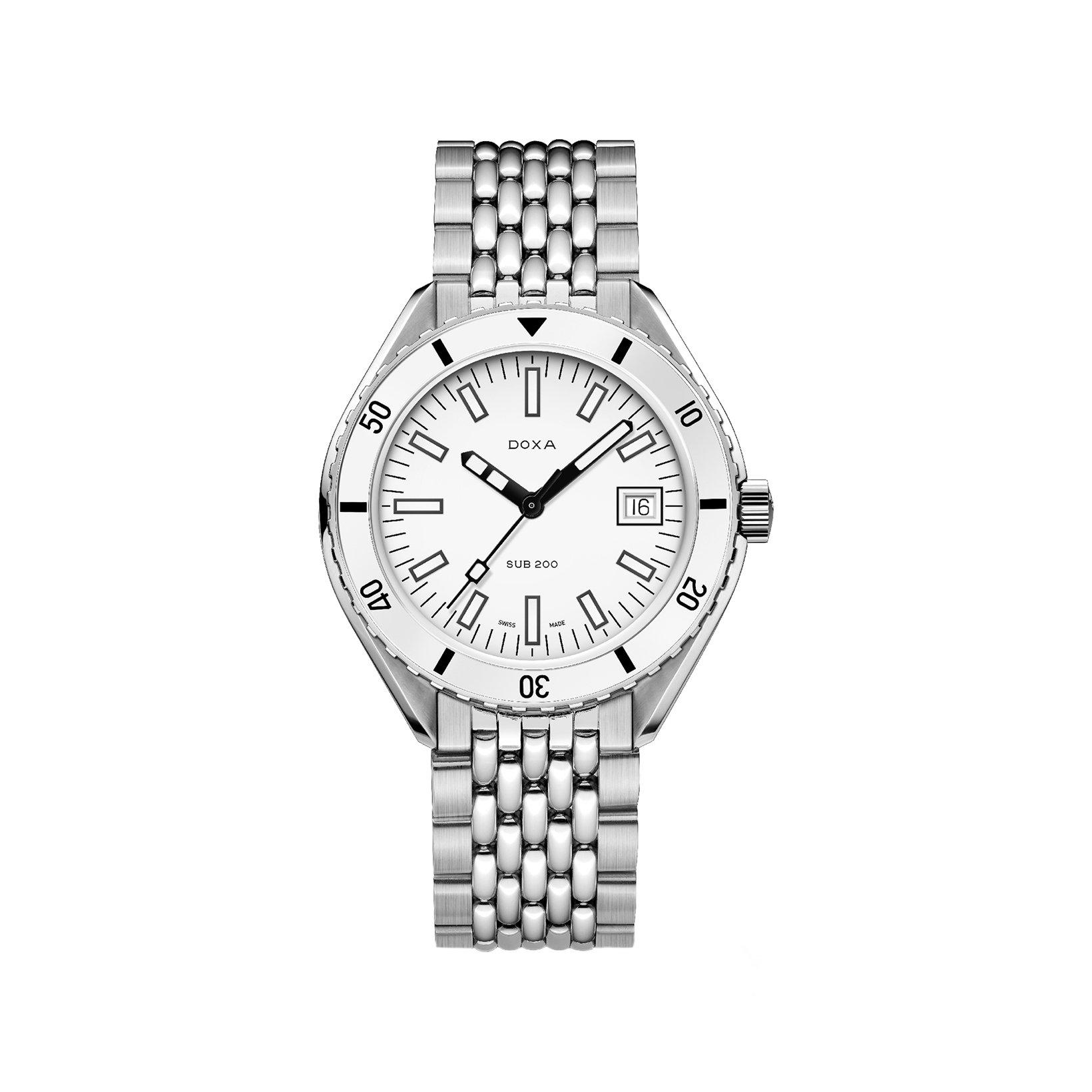 Doxa Watches Sub 200 Whitepearl Automatic 42 mm Stainless Steel Watch  White Dial  Stainless Steel Bracelet