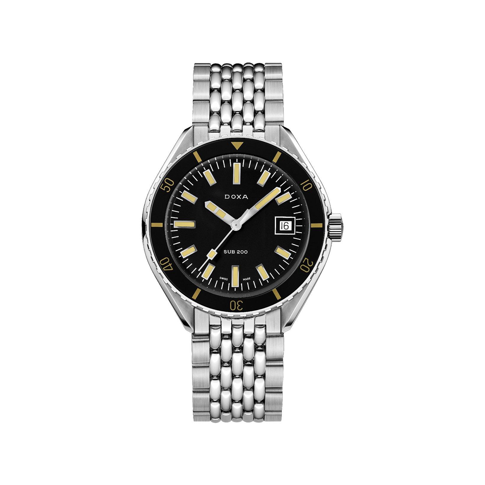 Doxa Watches Sub 200 Sharkhunter Automatic 42 mm Stainless Steel Watch  Black Dial  Stainless Steel Bracelet