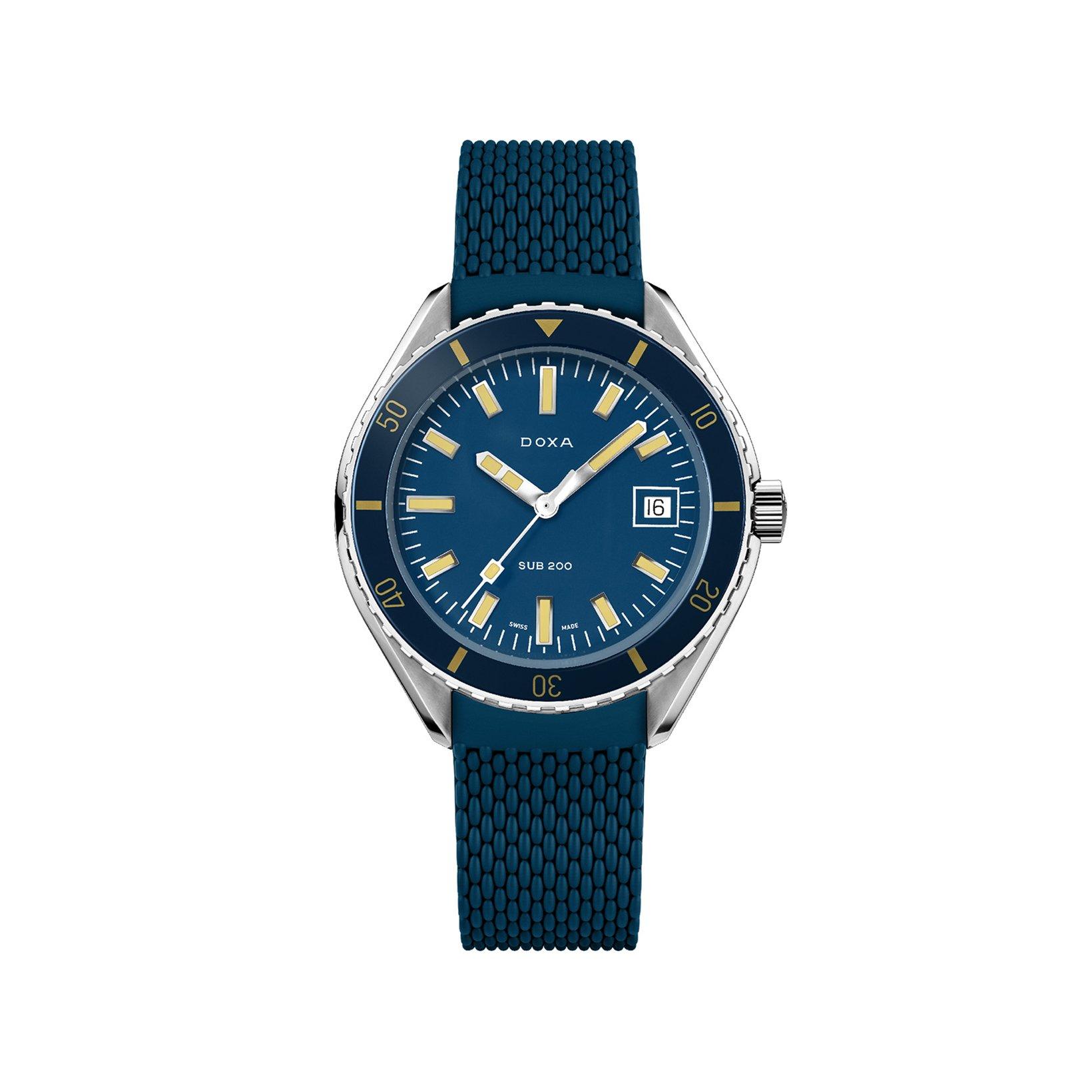 Doxa Watches Sub 200 Caribbean Automatic 42 mm Stainless Steel Watch  Blue Dial   Rubber Strap