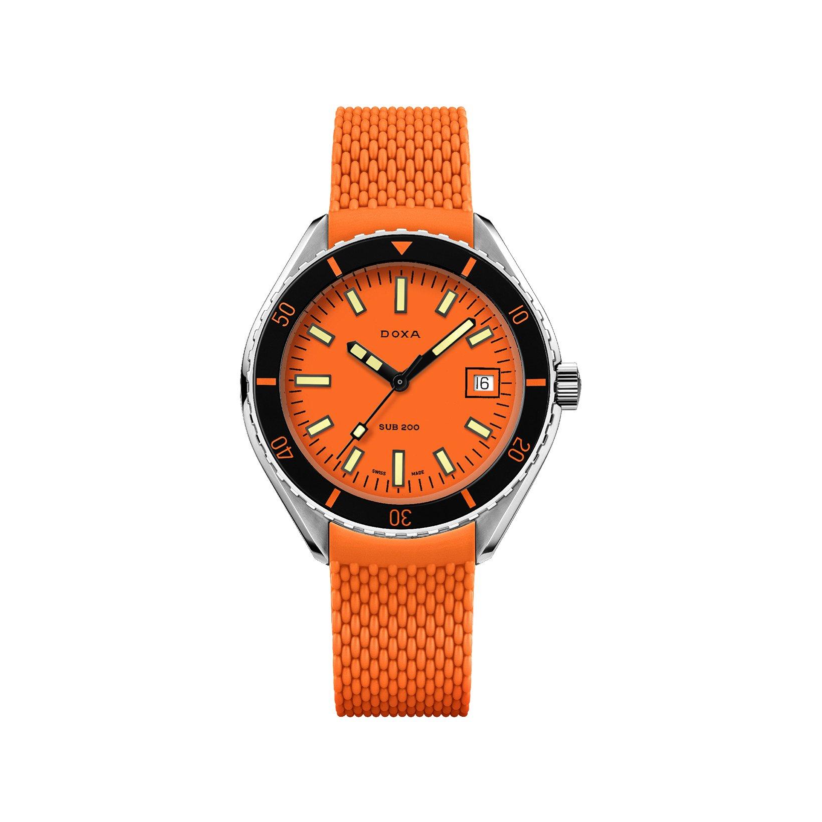 Doxa Watches Sub 200 Professional Automatic 42 mm Stainless Steel Watch  Orange Dial   Rubber Strap