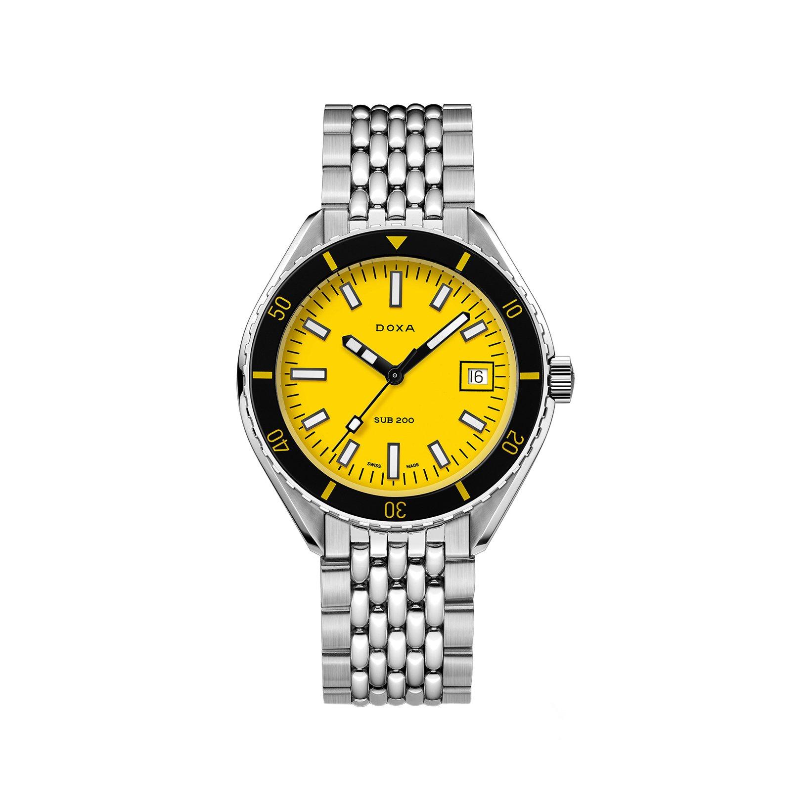 Doxa Watches Sub 200 Divingstar Automatic 42 mm Stainless Steel Watch  Yellow Dial  Stainless Steel Bracelet