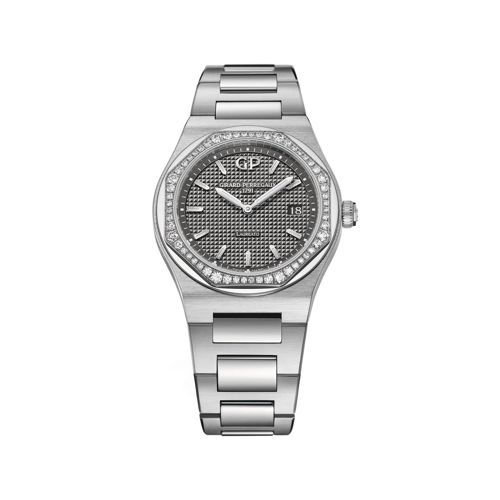 Girard Perregaux Laureato  Quartz 34 mm Stainless Steel Watch  Grey Dial  Stainless Steel Bracelet