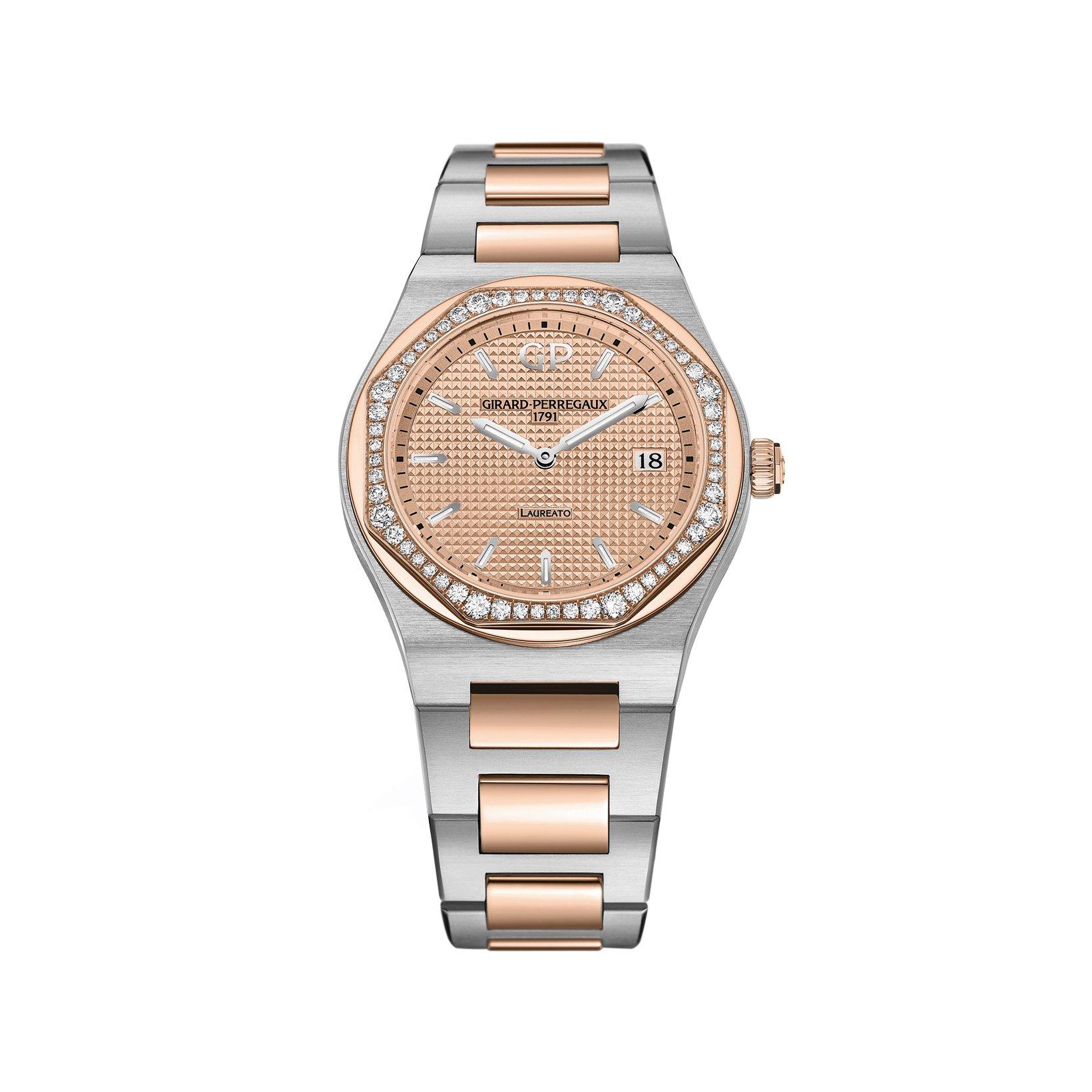 Girard Perregaux Laureato  Quartz 34 mm Stainless Steel And Rose Gold Watch  Rose Gold Dial  Stainless Steel And Rose Gold Bracelet