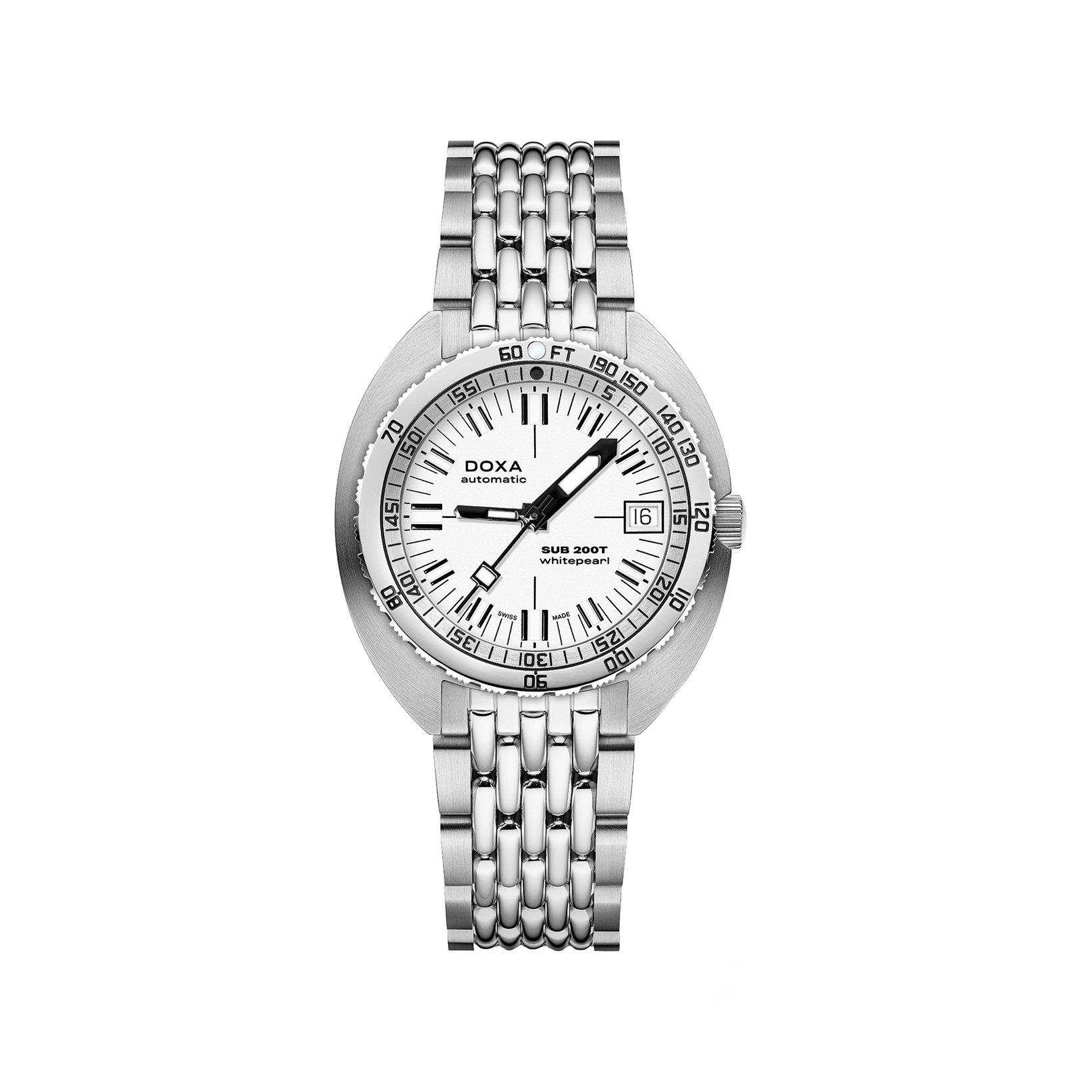 Doxa Watches Sub 200t Whitepearl Automatic 39 mm Stainless Steel Watch  White Dial  Stainless Steel Bracelet