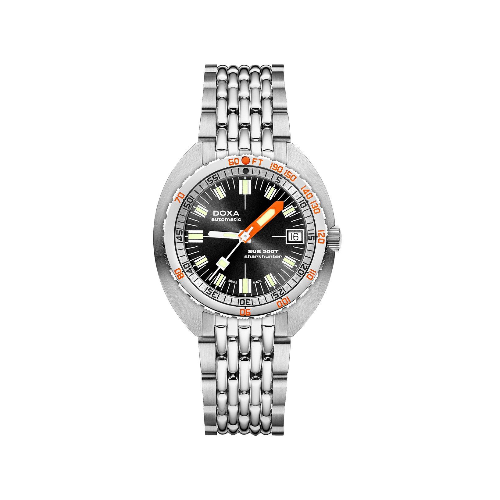 Doxa Watches Sub 200t Sharkhunter Automatic 39 mm Stainless Steel Watch  Black Dial  Stainless Steel Bracelet