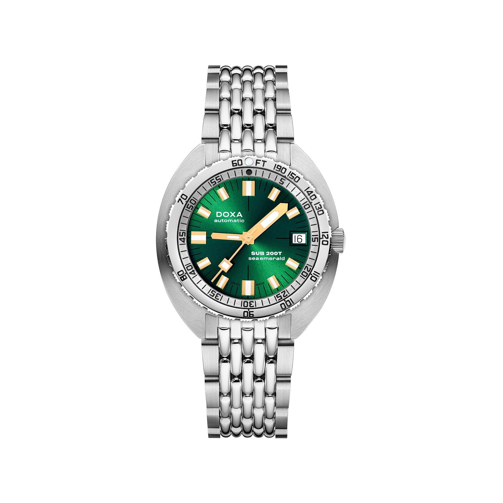 Doxa Watches Sub 200t Sea Emerald Automatic 39 mm Stainless Steel Watch  Green Dial  Stainless Steel Bracelet
