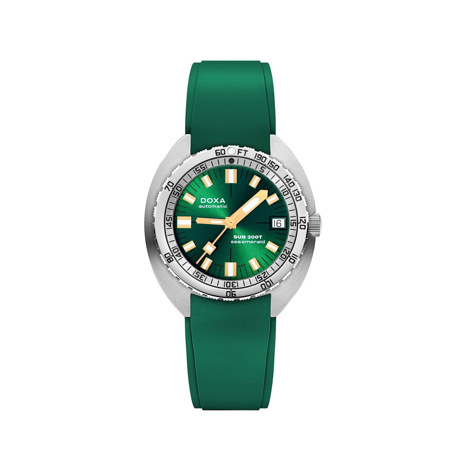 Doxa Watches Sub 200t Sea Emerald Automatic 39 mm Stainless Steel Watch  Green Dial   Rubber Strap