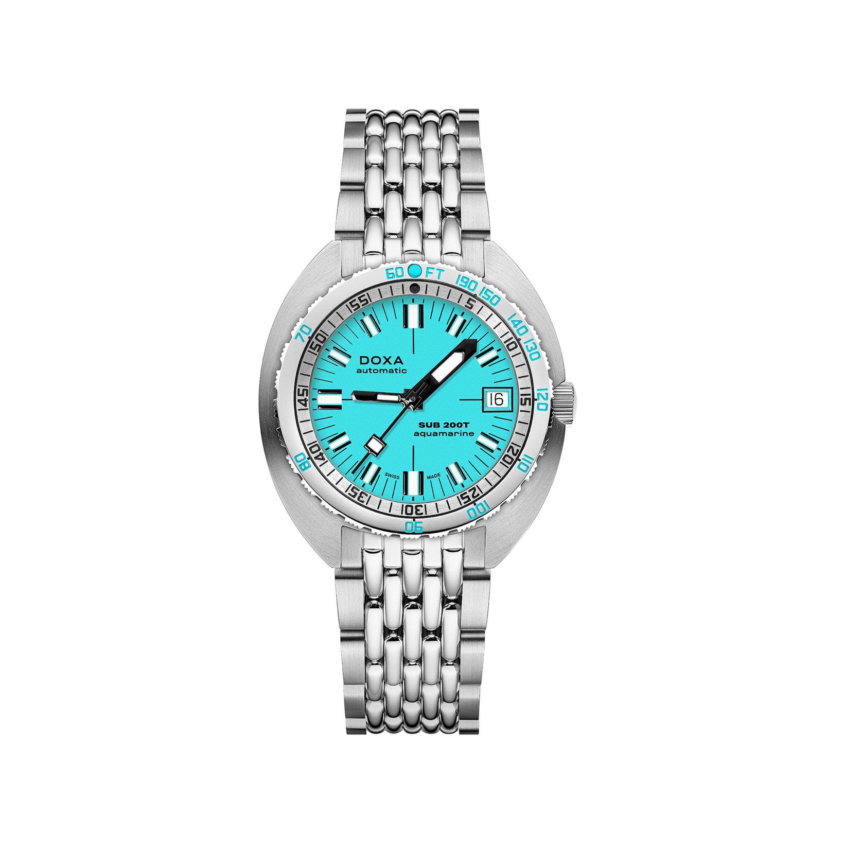 Doxa Watches Sub 200t Aquamarine Iconic Automatic 39 mm Stainless Steel Watch  Blue Dial  Stainless Steel Bracelet
