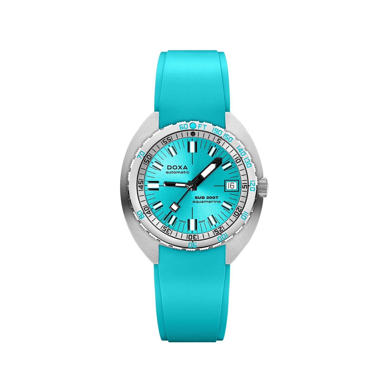 Doxa Watches Sub 200t Aquamarine Automatic 39 mm Stainless Steel Watch  Turquoise Dial   Rubber Strap