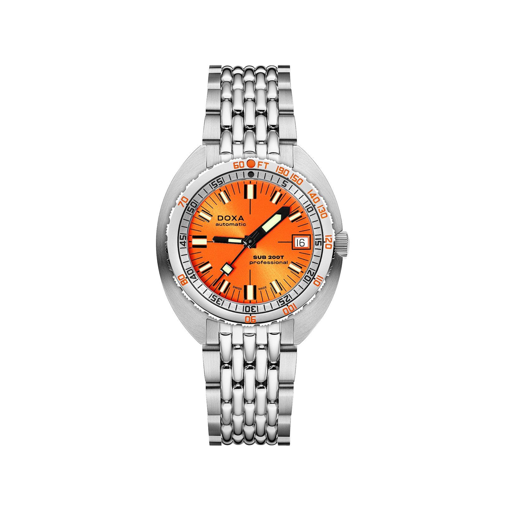 Doxa Watches Sub 200t Professional Automatic 39 mm Stainless Steel Watch  Orange Dial  Stainless Steel Bracelet
