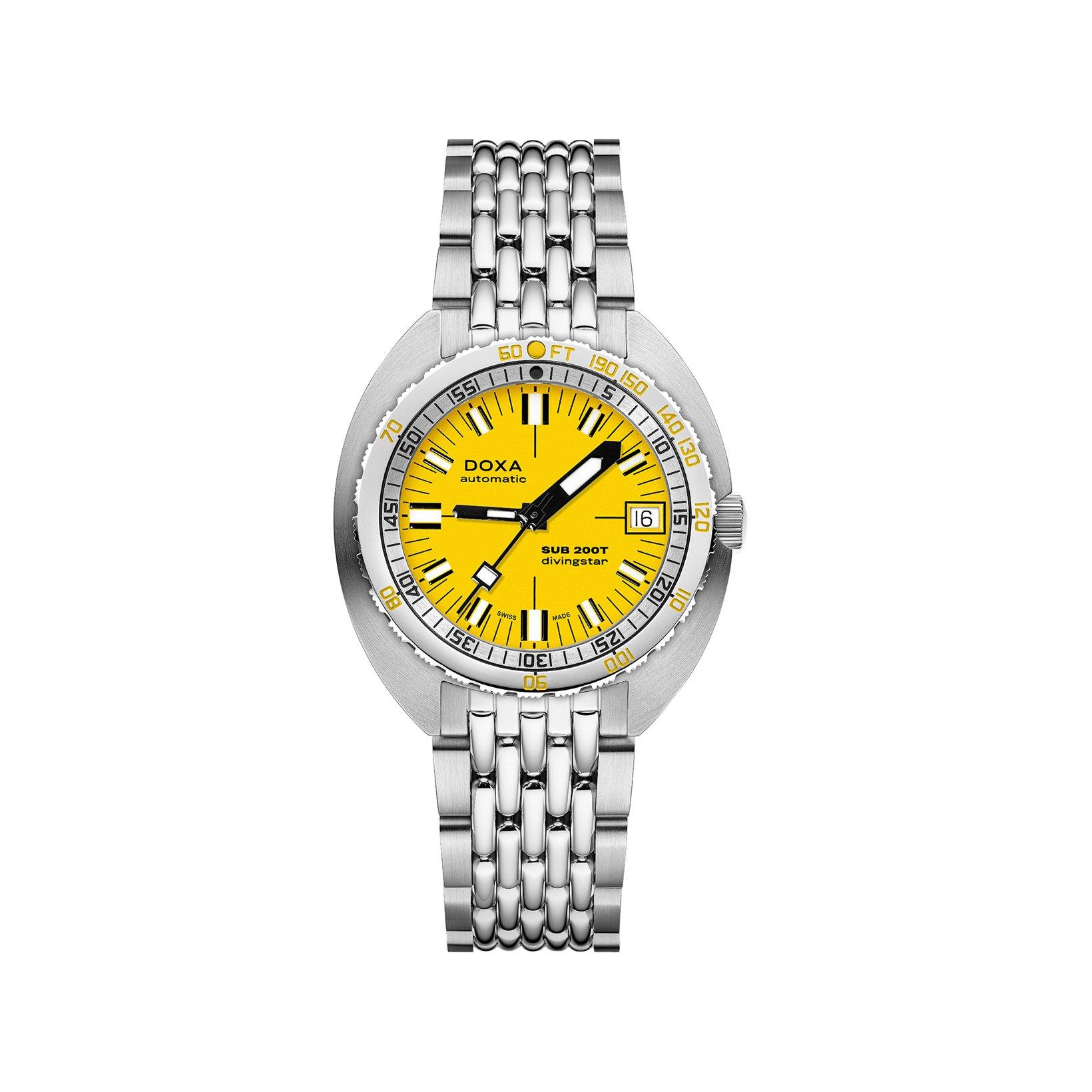 Doxa Watches Sub 200t Divingstar Automatic 39 mm Stainless Steel Watch  Yellow Dial  Stainless Steel Bracelet
