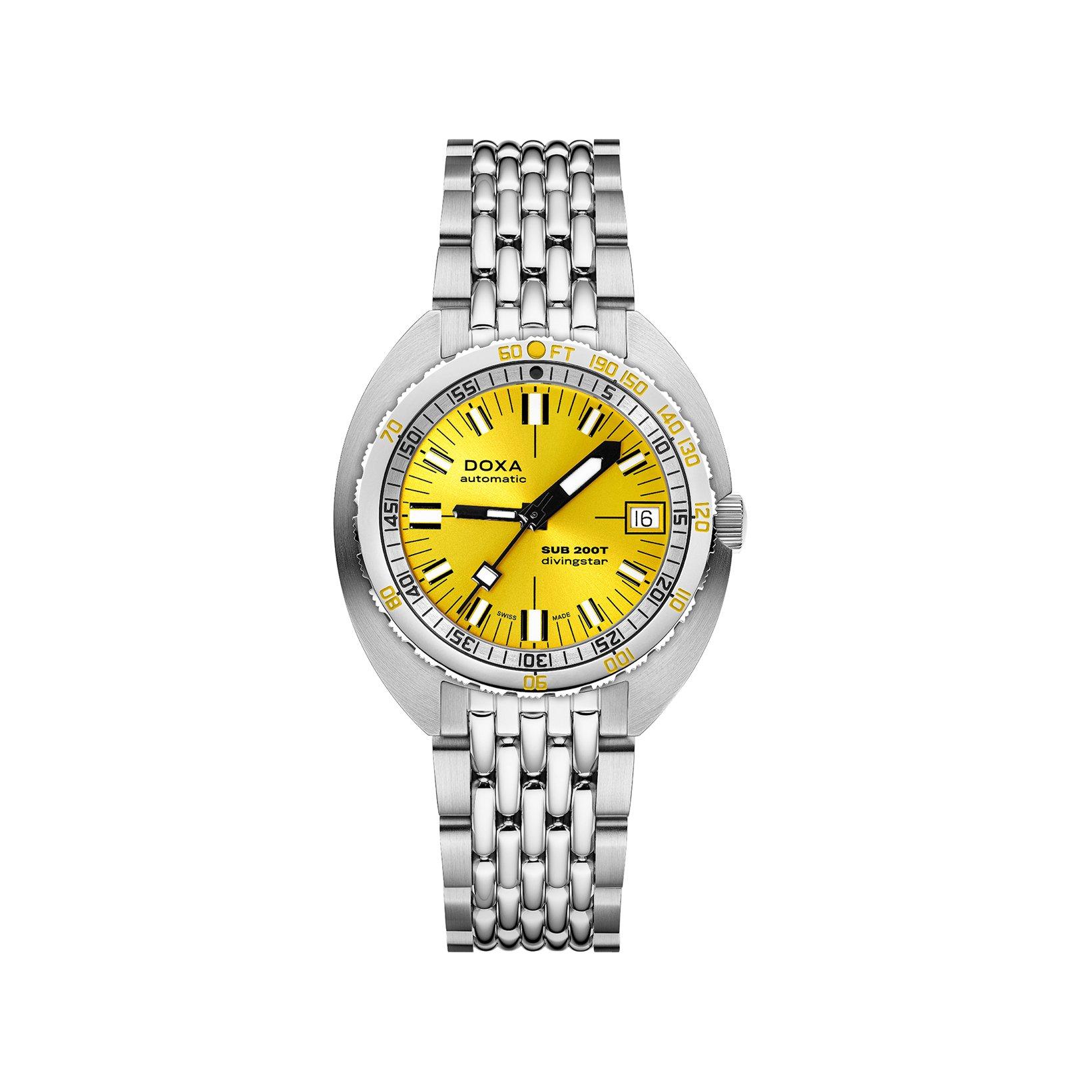 Doxa Watches Sub 200t Divingstar Automatic 39 mm Stainless Steel Watch  Yellow Dial  Stainless Steel Bracelet