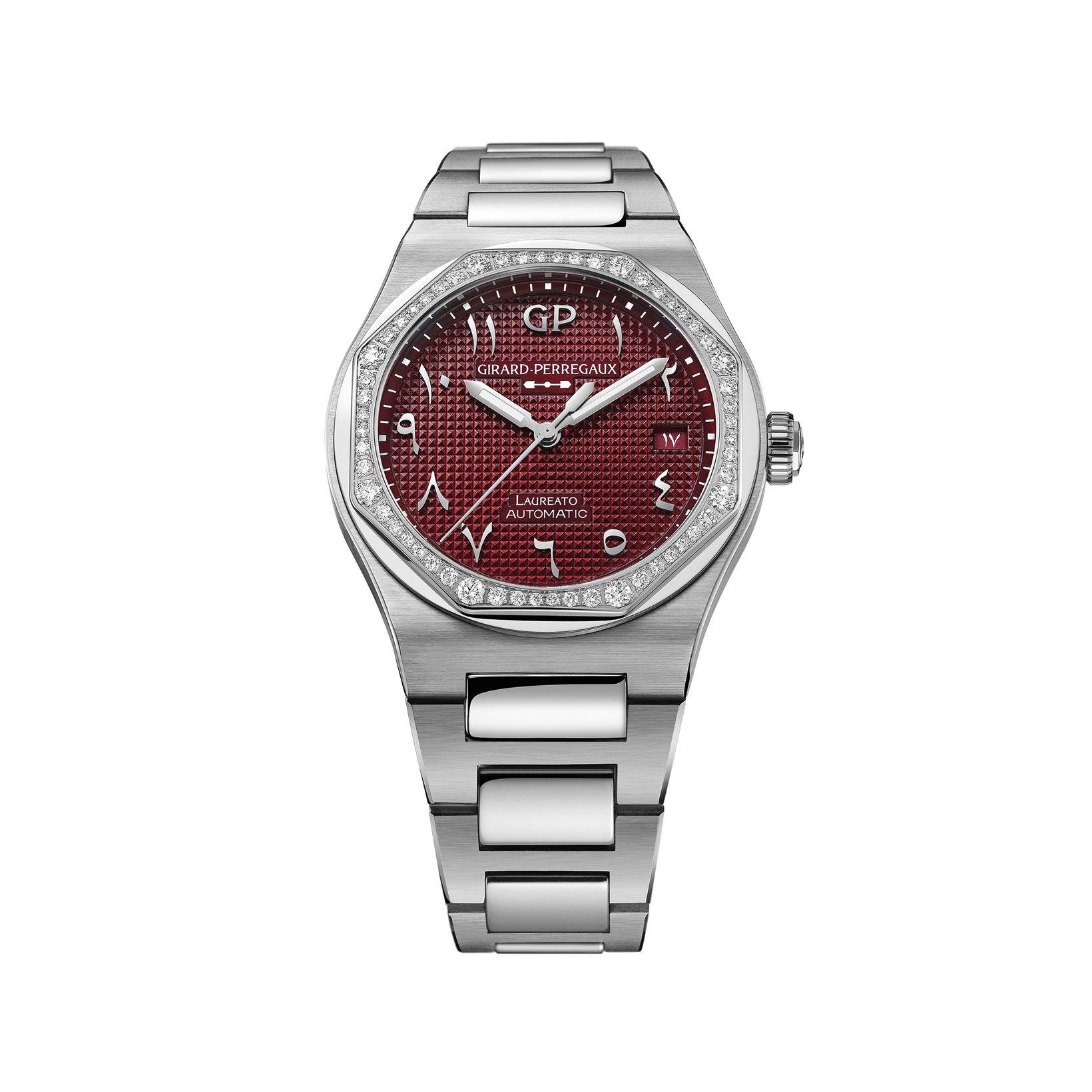 Girard Perregaux Laureato Uae Edition Automatic 38 mm Stainless Steel Watch  Burgundy Dial  Stainless Steel Bracelet