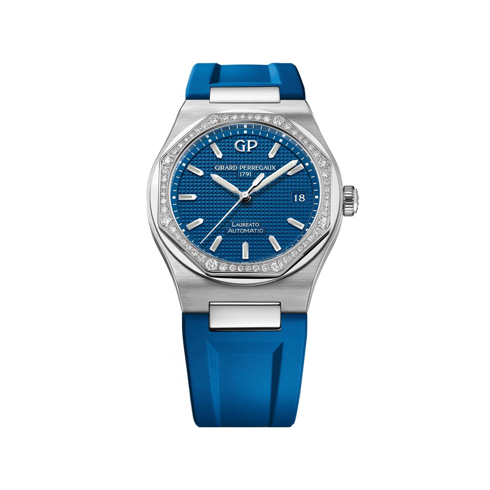 Girard Perregaux Laureato  Automatic 38 mm Stainless Steel Watch  Blue Dial   Rubber Strap