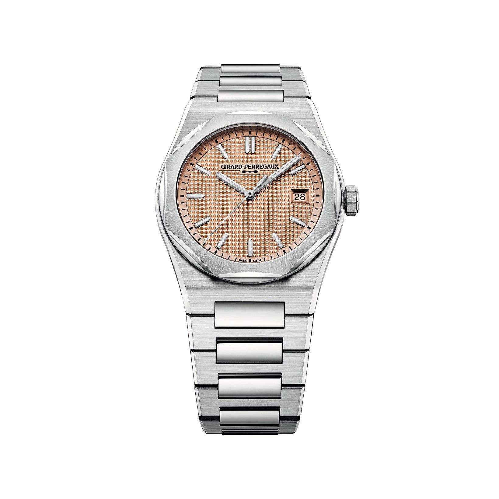 Girard Perregaux Laureato Fifty Automatic 39 mm Stainless Steel Watch  Rose Gold Dial  Stainless Steel Bracelet