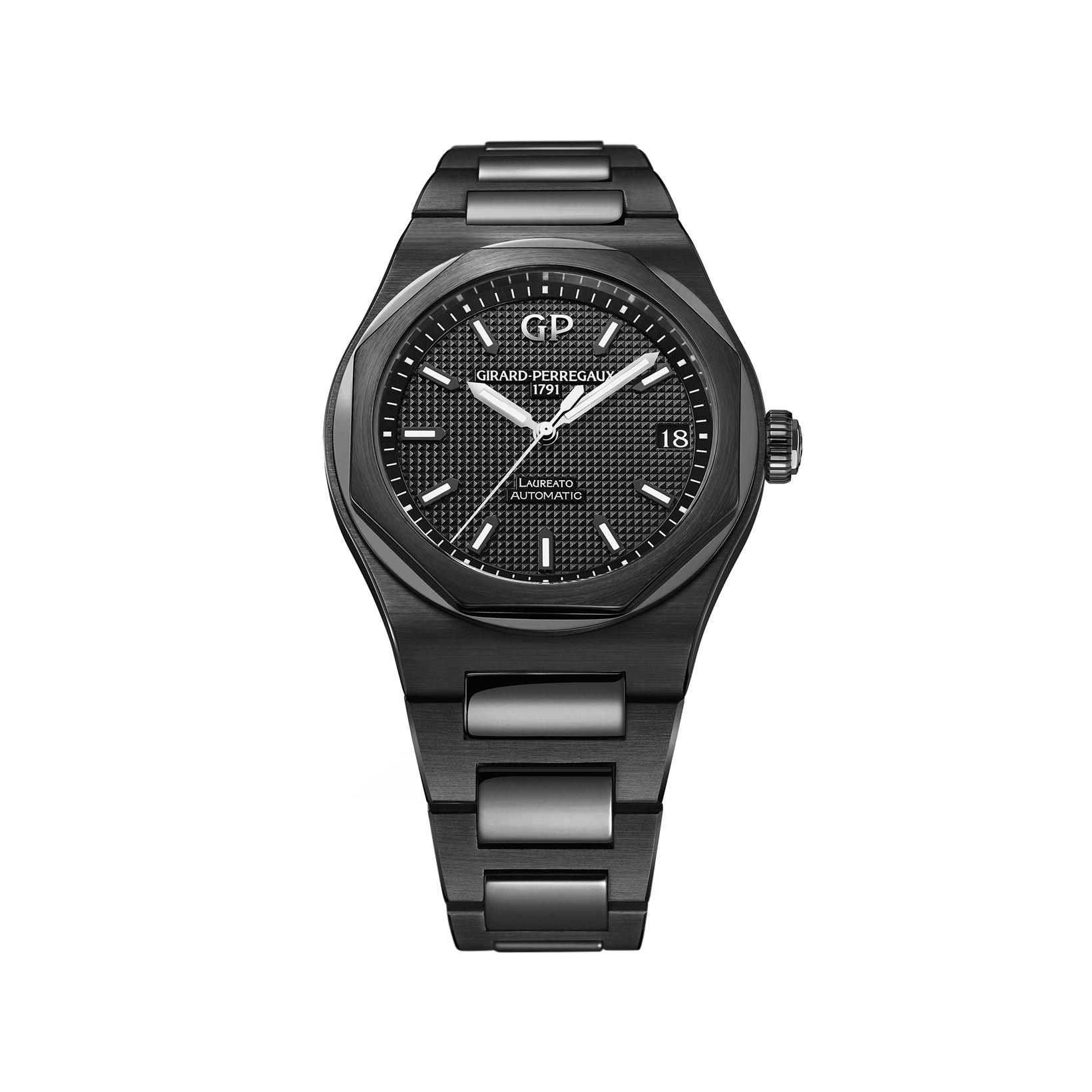 Girard Perregaux Laureato  Automatic 42 mm Ceramic Watch  Black Dial  Ceramic Bracelet