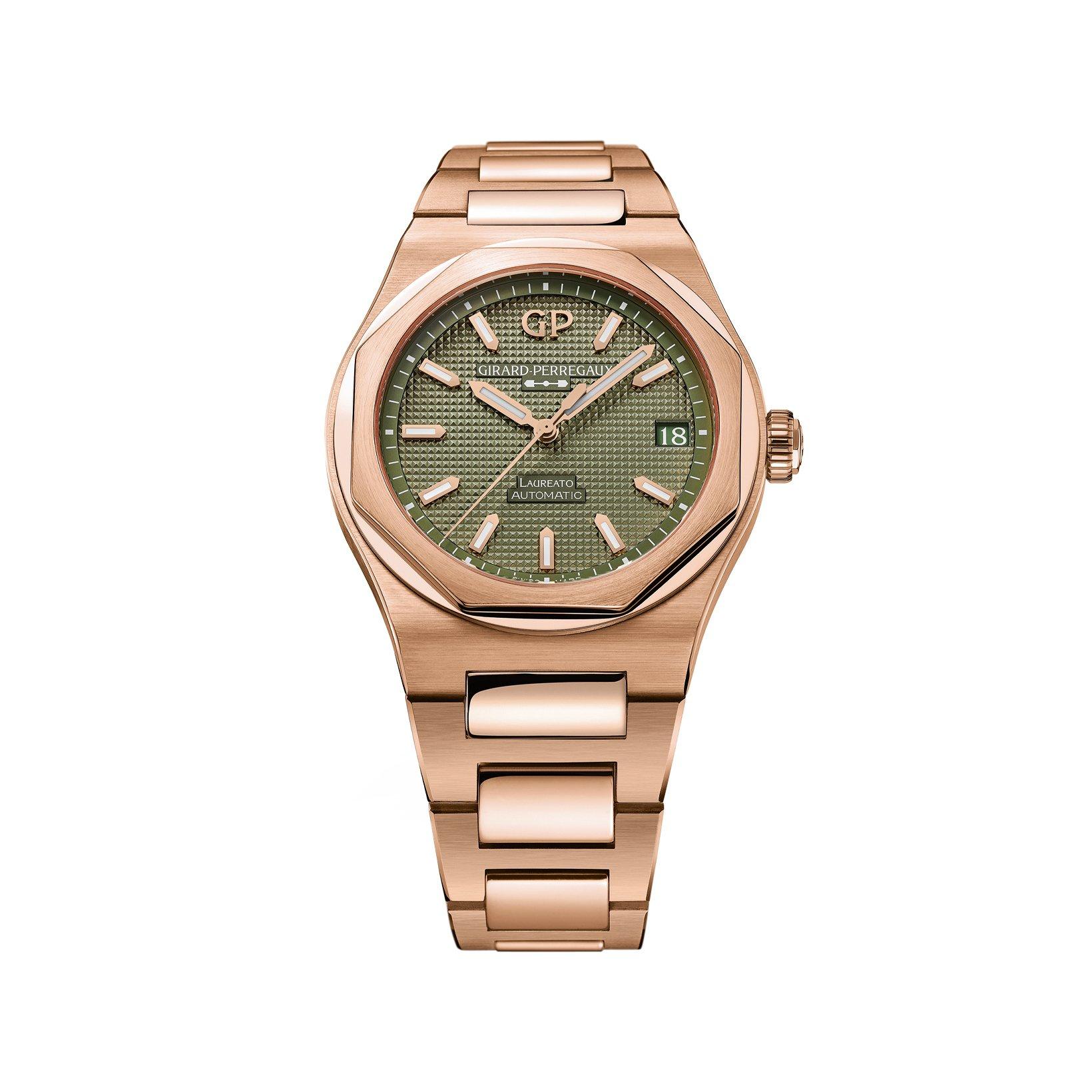 Girard Perregaux Laureato  Automatic 42 mm Rose Gold Watch  Green Dial  Rose Gold Bracelet