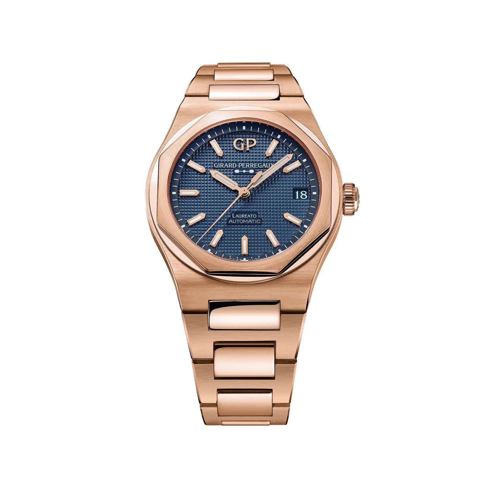 Girard Perregaux Laureato  Automatic 42 mm Rose Gold Watch  Blue Dial  Rose Gold Bracelet