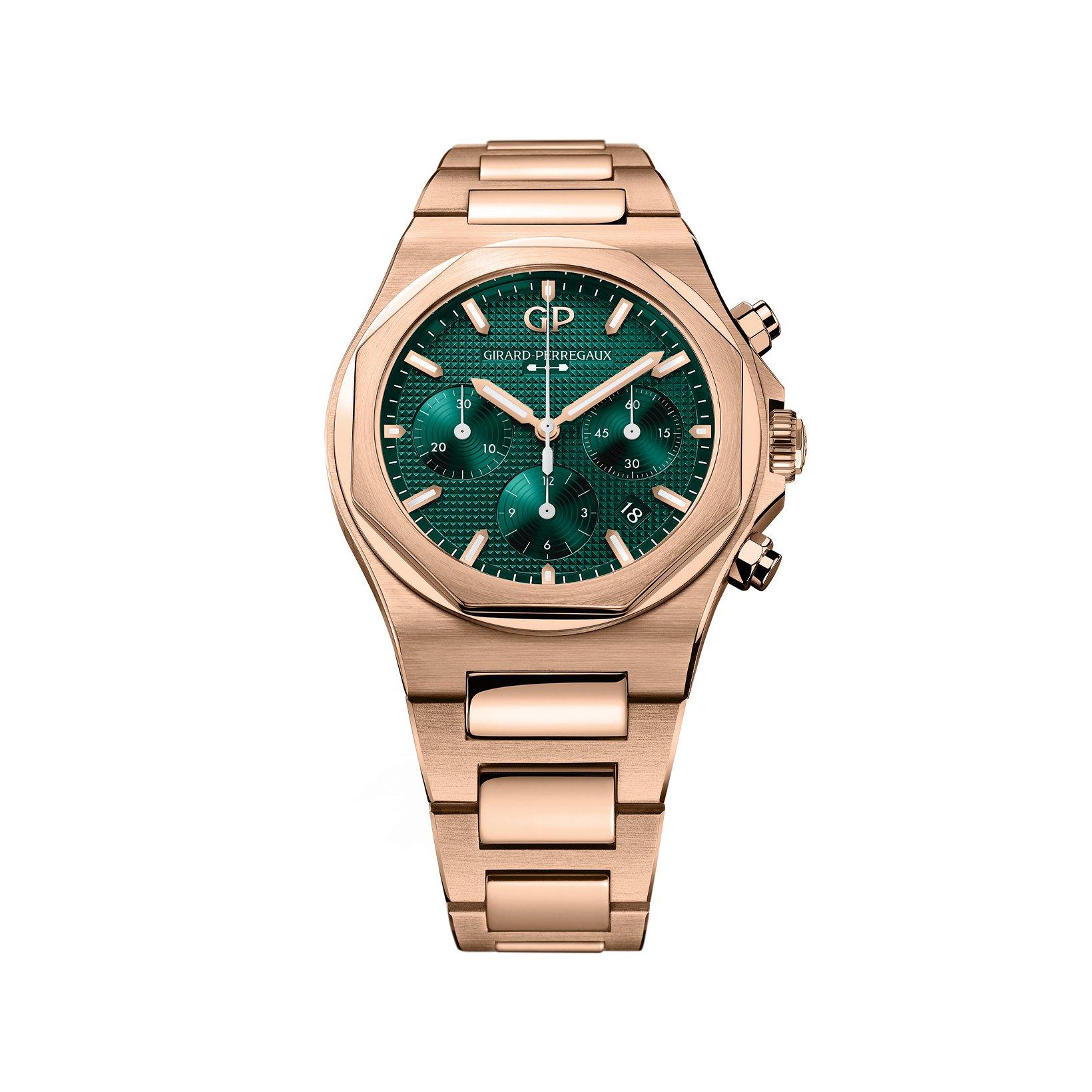 Girard Perregaux Laureato Chronograph Automatic 42 mm Rose Gold Watch  Green Dial  Rose Gold Bracelet